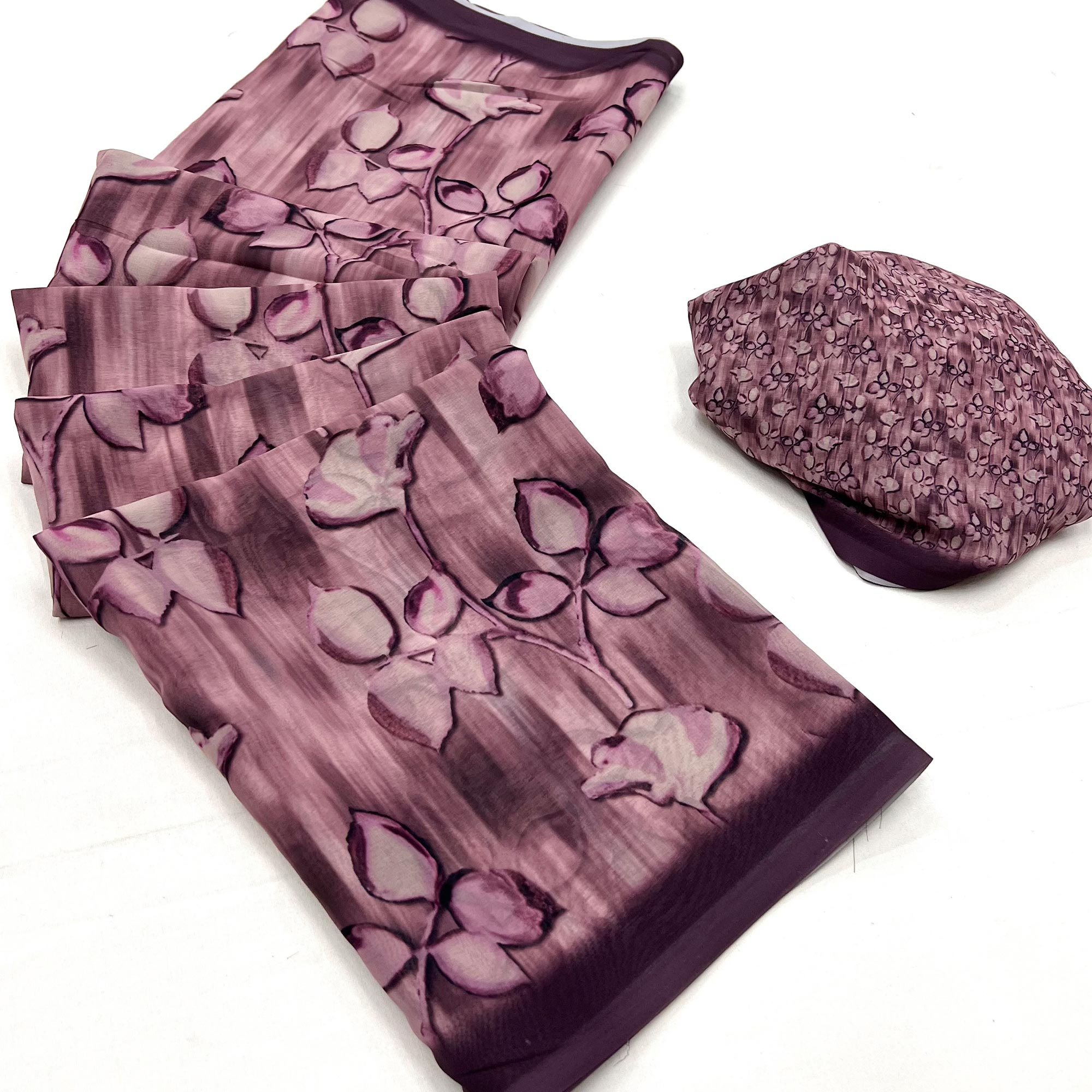 Wine Digital Floral Printed Georgette Saree