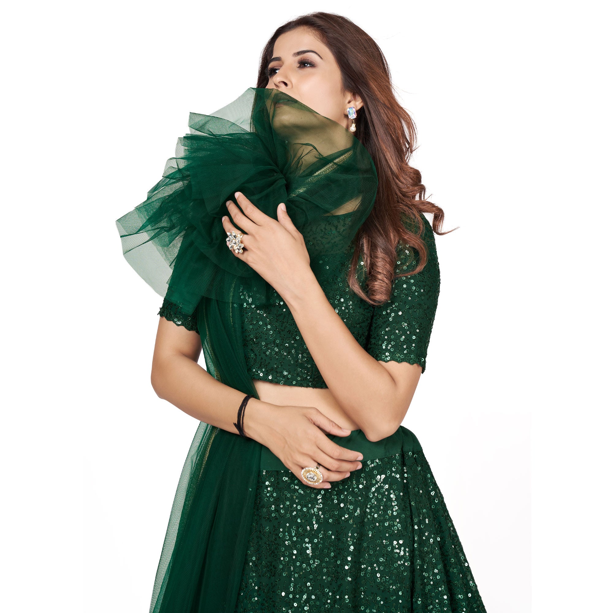 Dark Green Sequins Embroidered Georgette Lehenga Choli