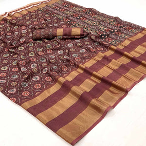 Mauve Digital Floral Printed Viscose Saree