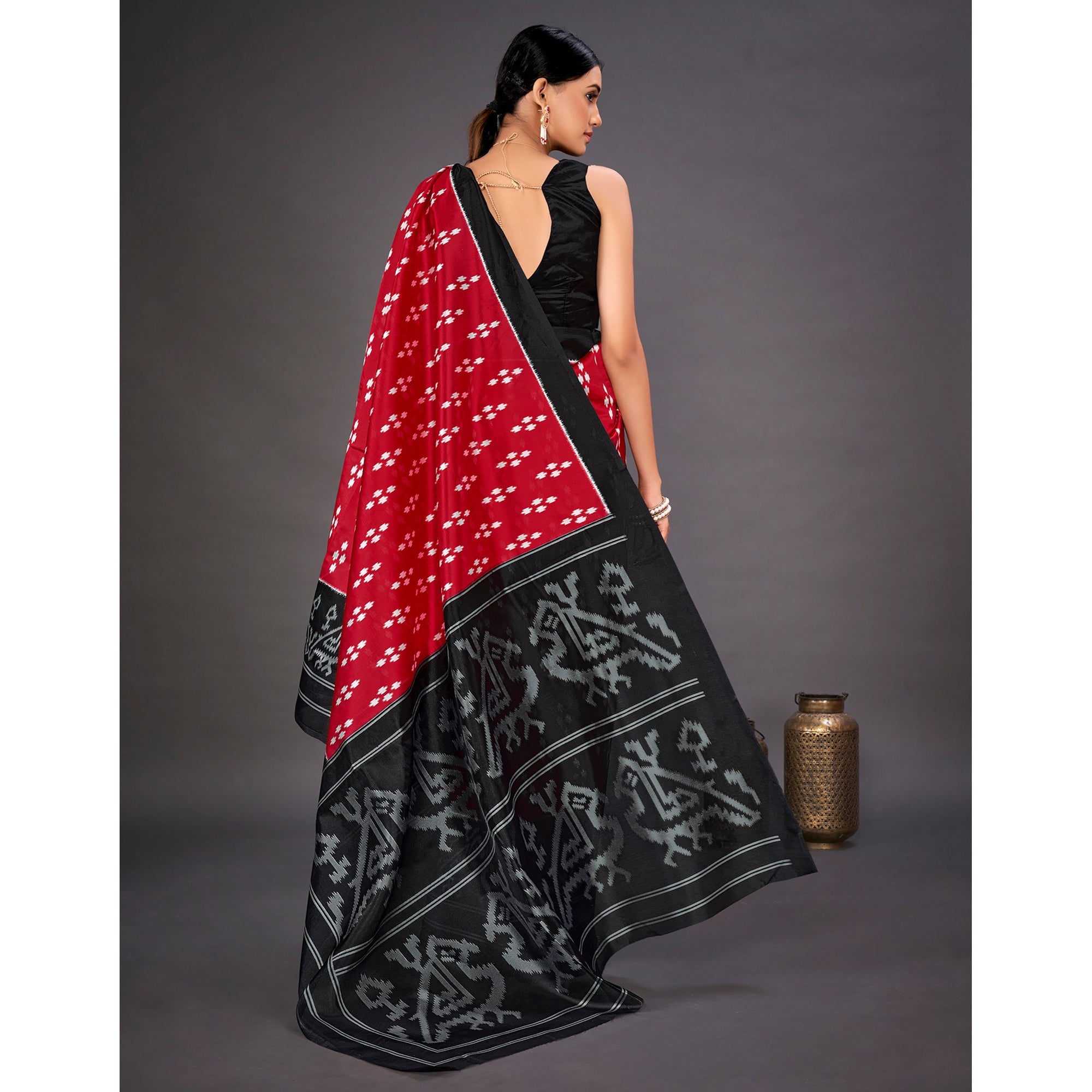 Red Ikkat Printed Art Silk Saree