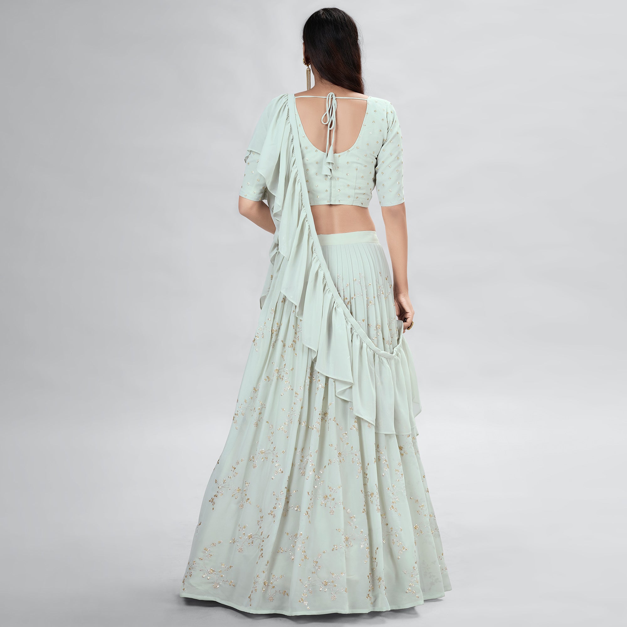 Pista Green Embroidered Georgette Lehenga Choli