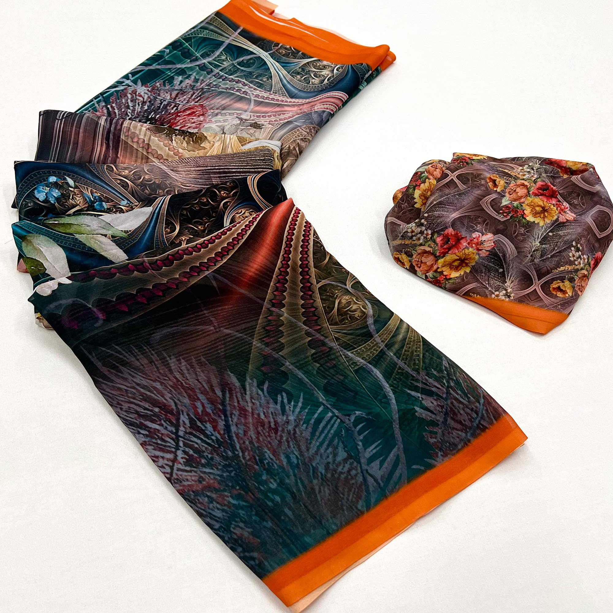 Multicolor Digital Floral Printed Georgette Saree