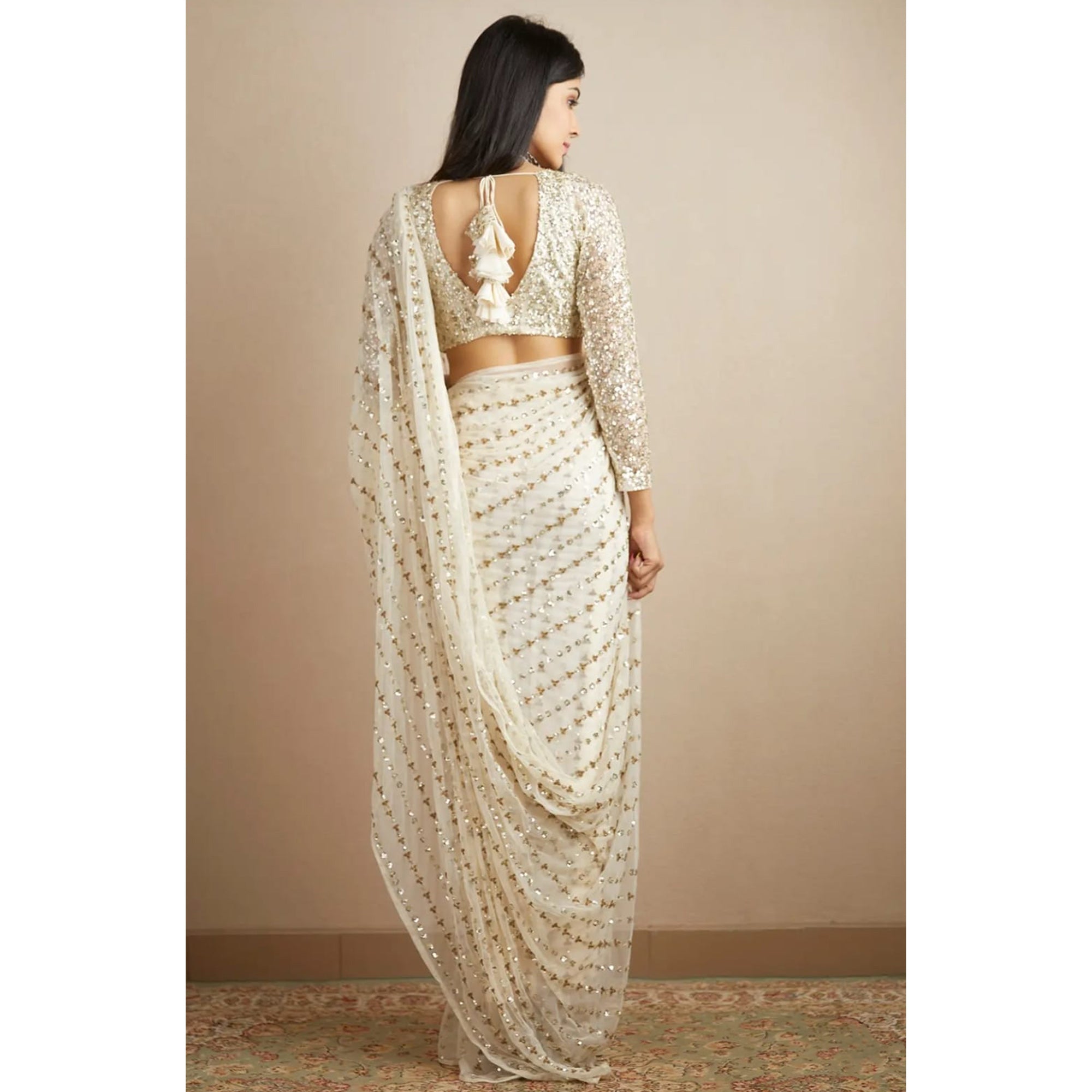 Offwhite Sequins Work Georgette Saree