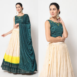 Cream Foil Printed Chiffon Lehenga Choli