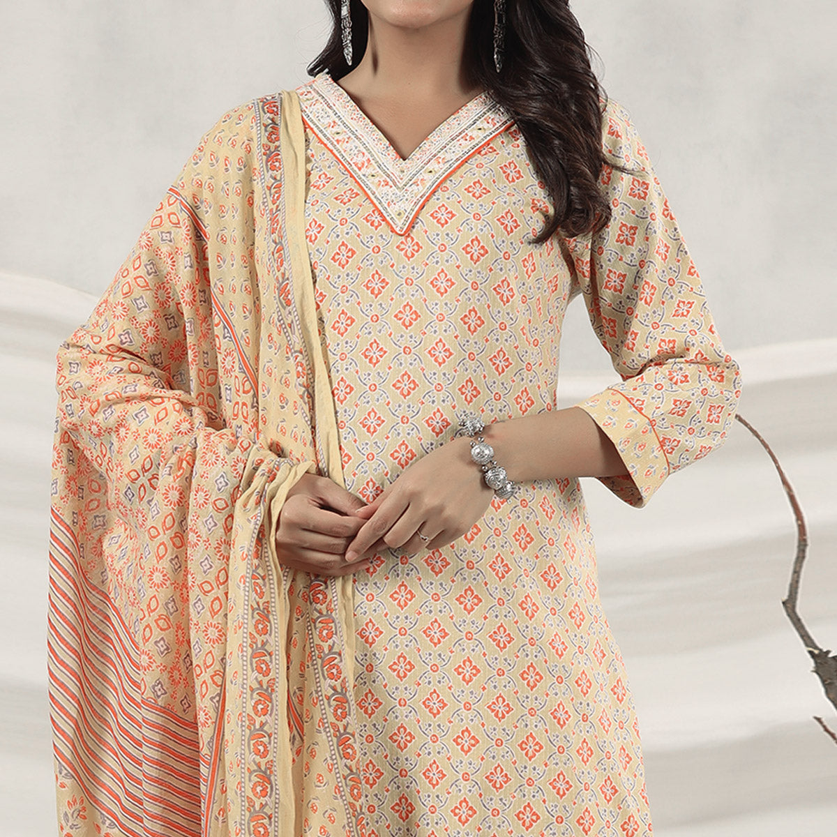 Yellow Jaipuri Printed Pure Cotton Suit