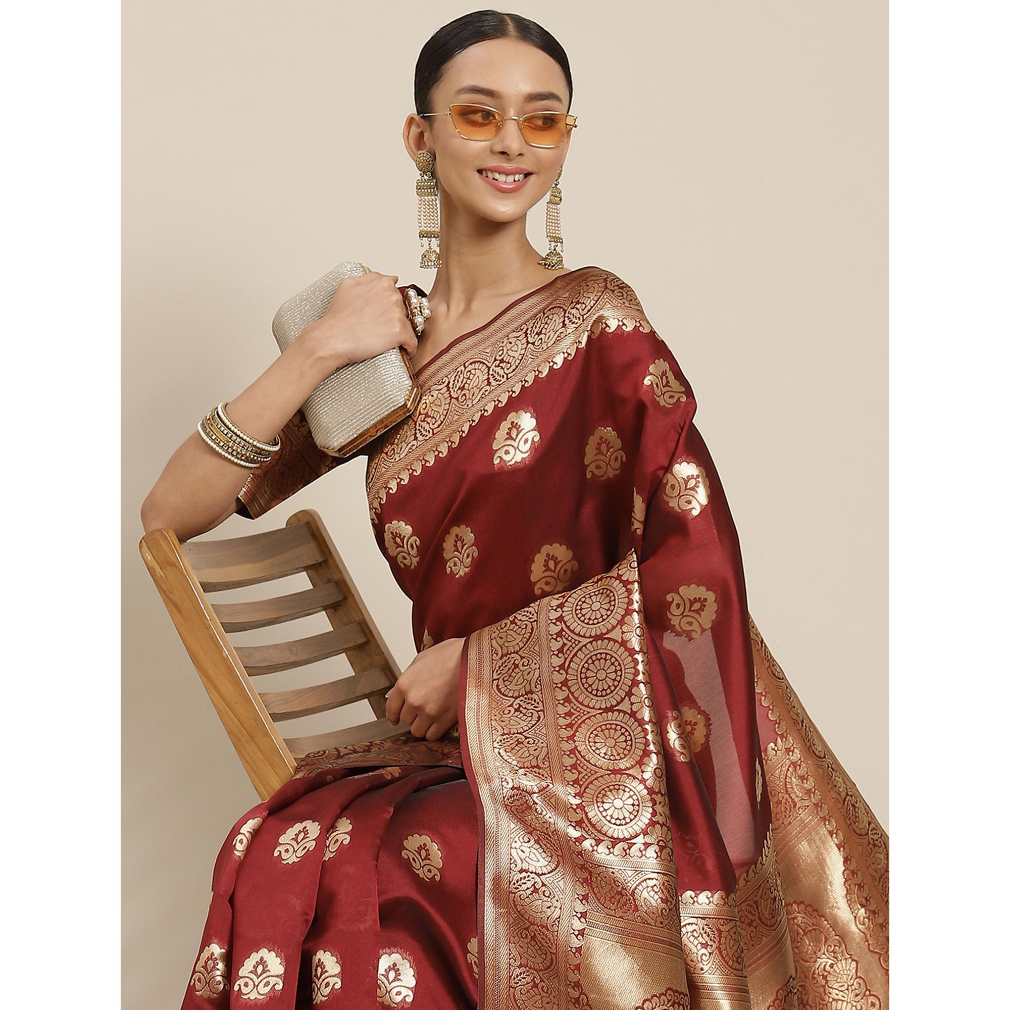 Maroon Woven Banarasi Silk Saree