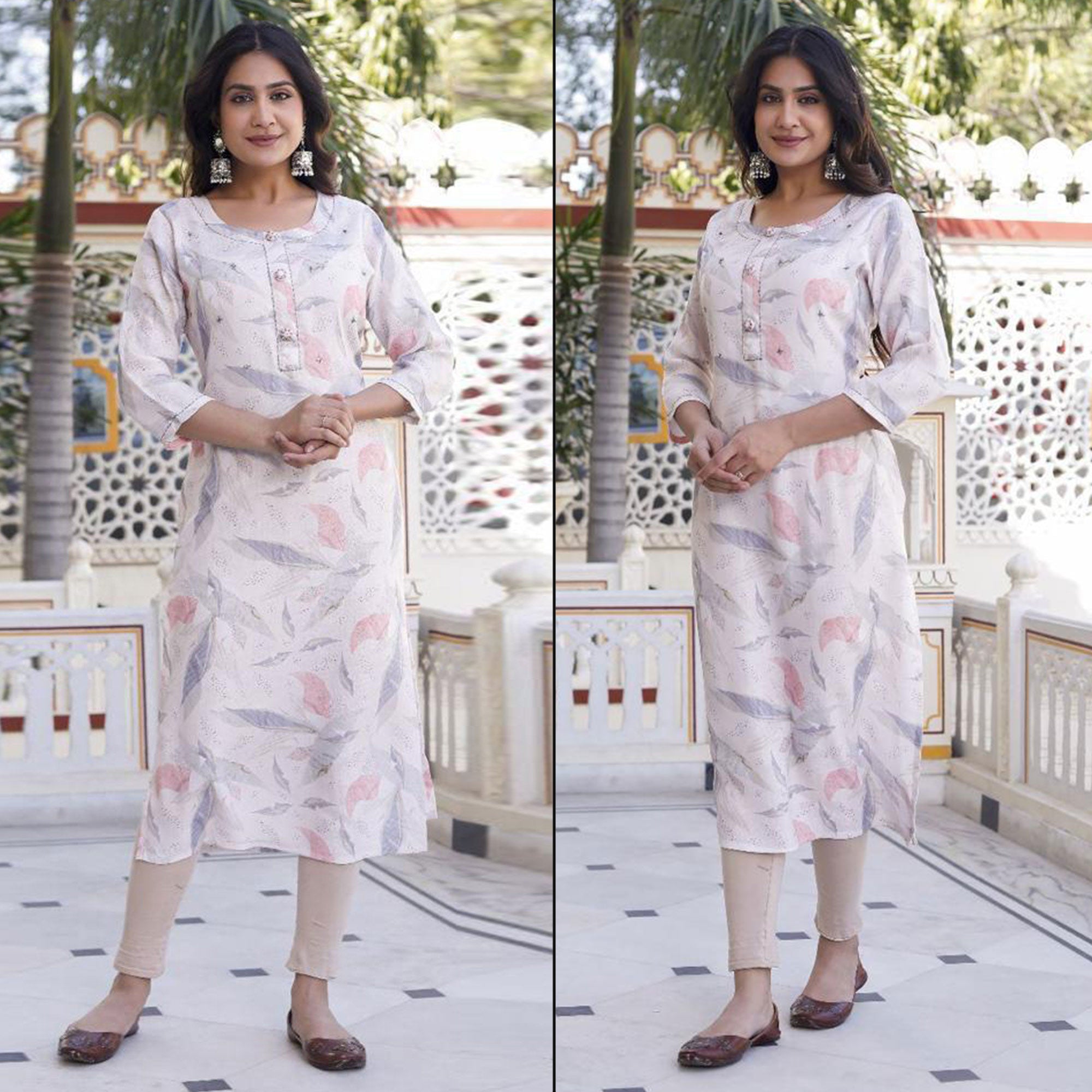 Offwhite Floral Printed Cotton Kurti