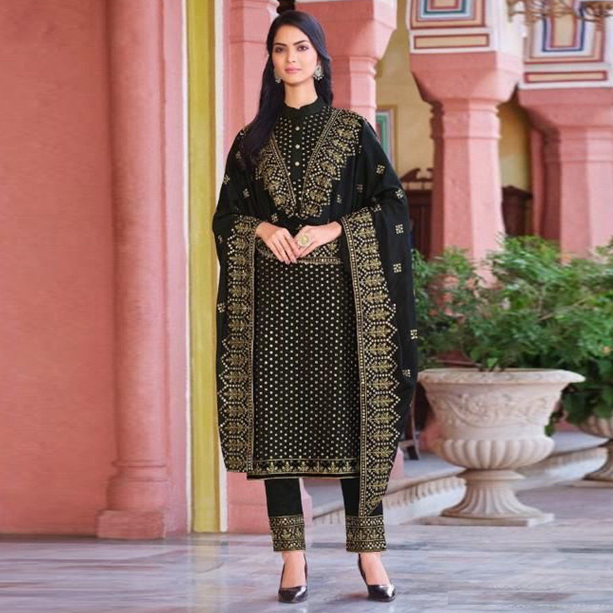 Black Embroidered Georgette Salwar Suit