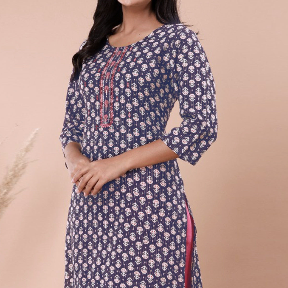 Purple Floral Printed Pure Cotton Kurti