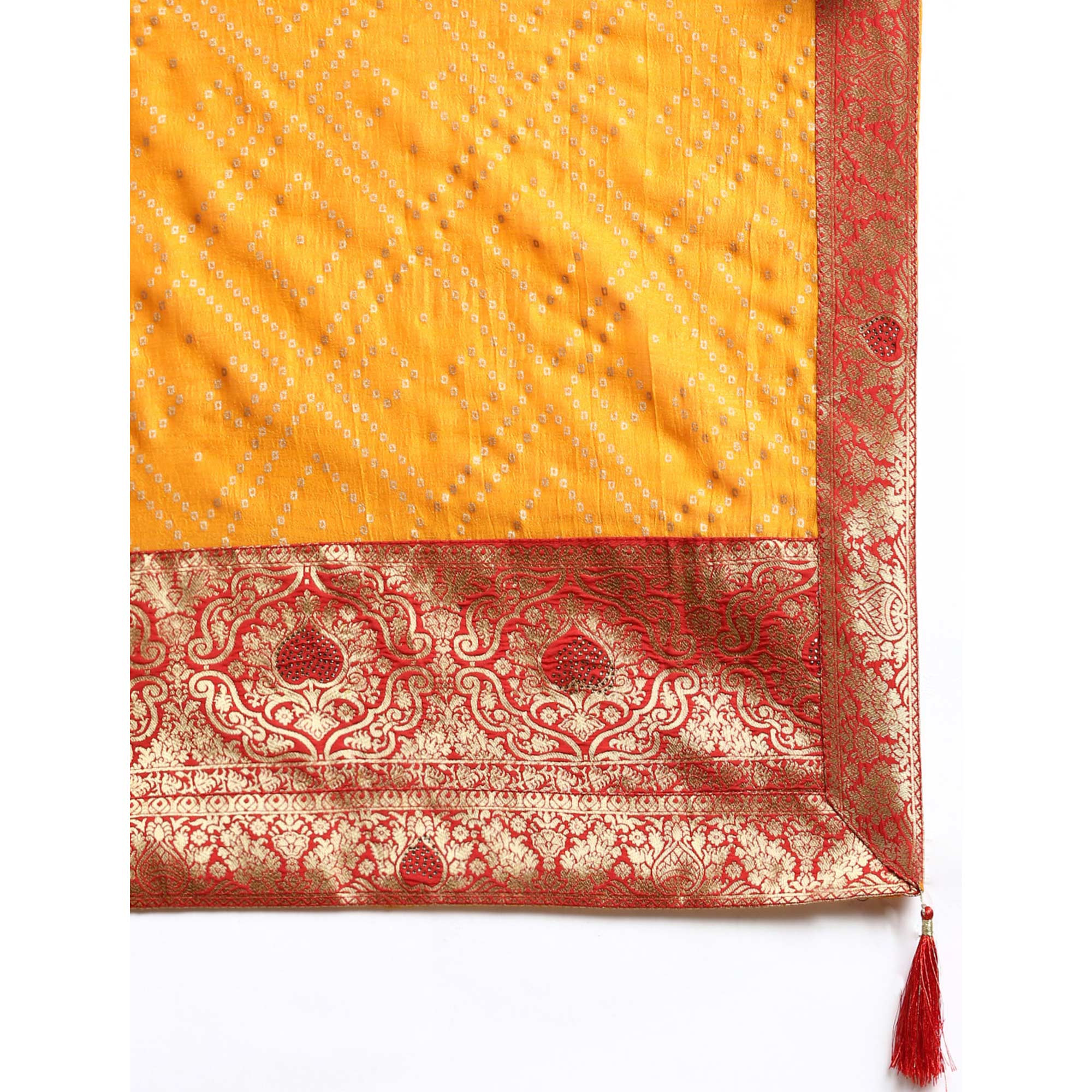 Yellow Foil Printed With Swarovski Vichitra Silk Saree