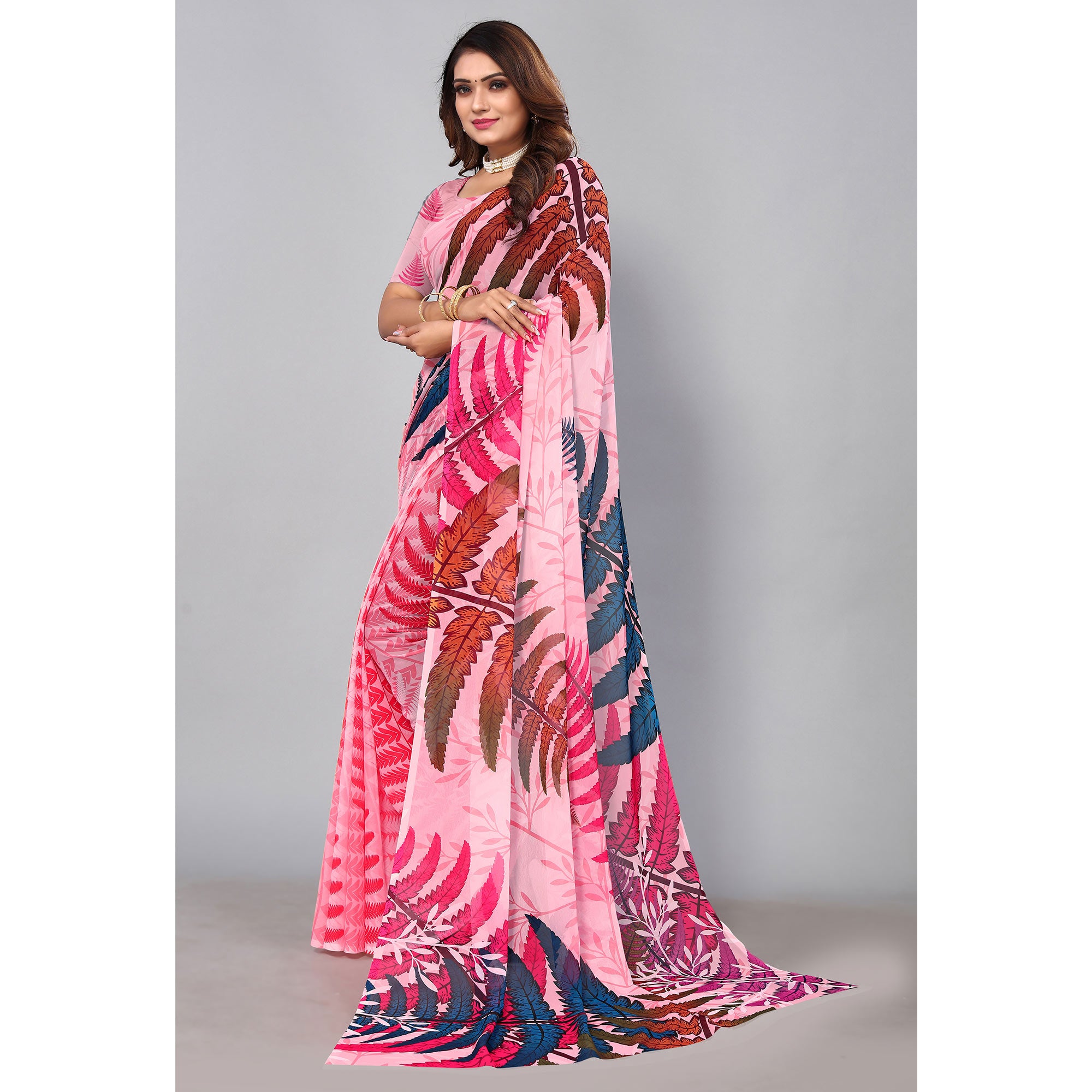 Pink Digital Printed Georgette Saree