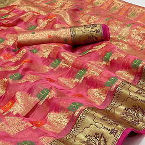 Gajari Pink Woven Organza Saree