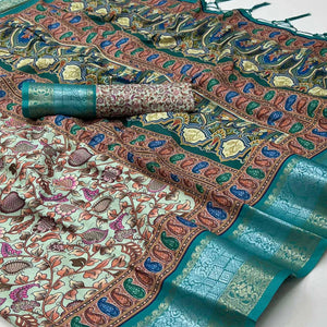 Blue Floral Digital Printed Pure Cotton Saree