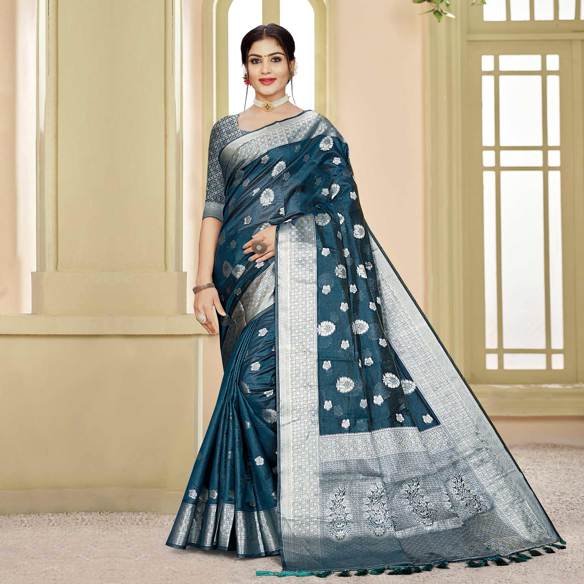 Morpich Floral Woven Organza Saree