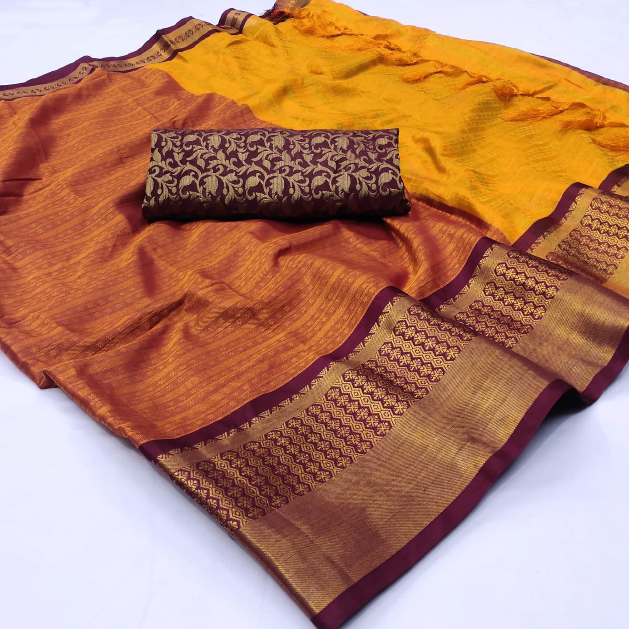 Orange Woven Cotton Silk Saree