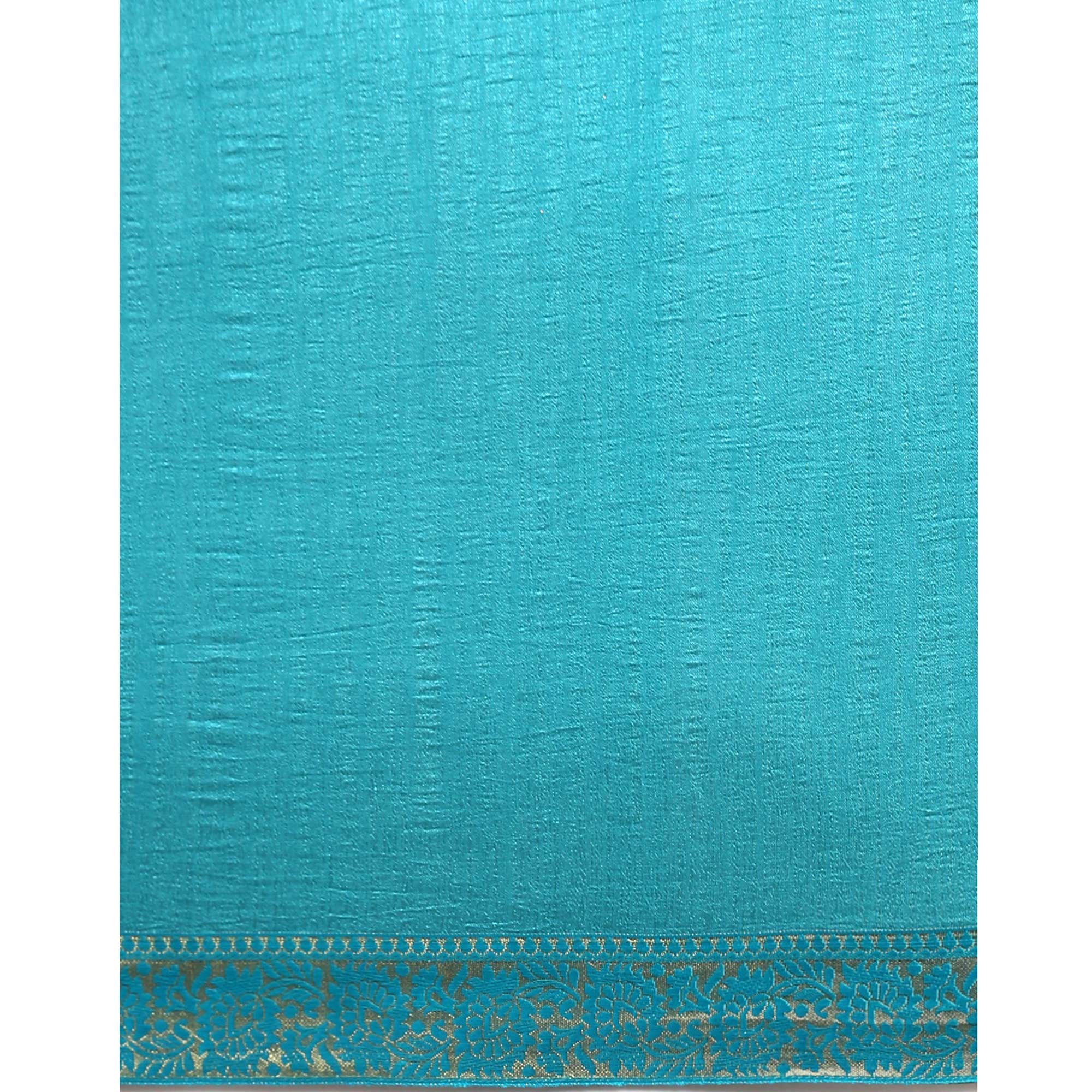 Turquoise Blue Swaroski Work Vichitra Silk Saree