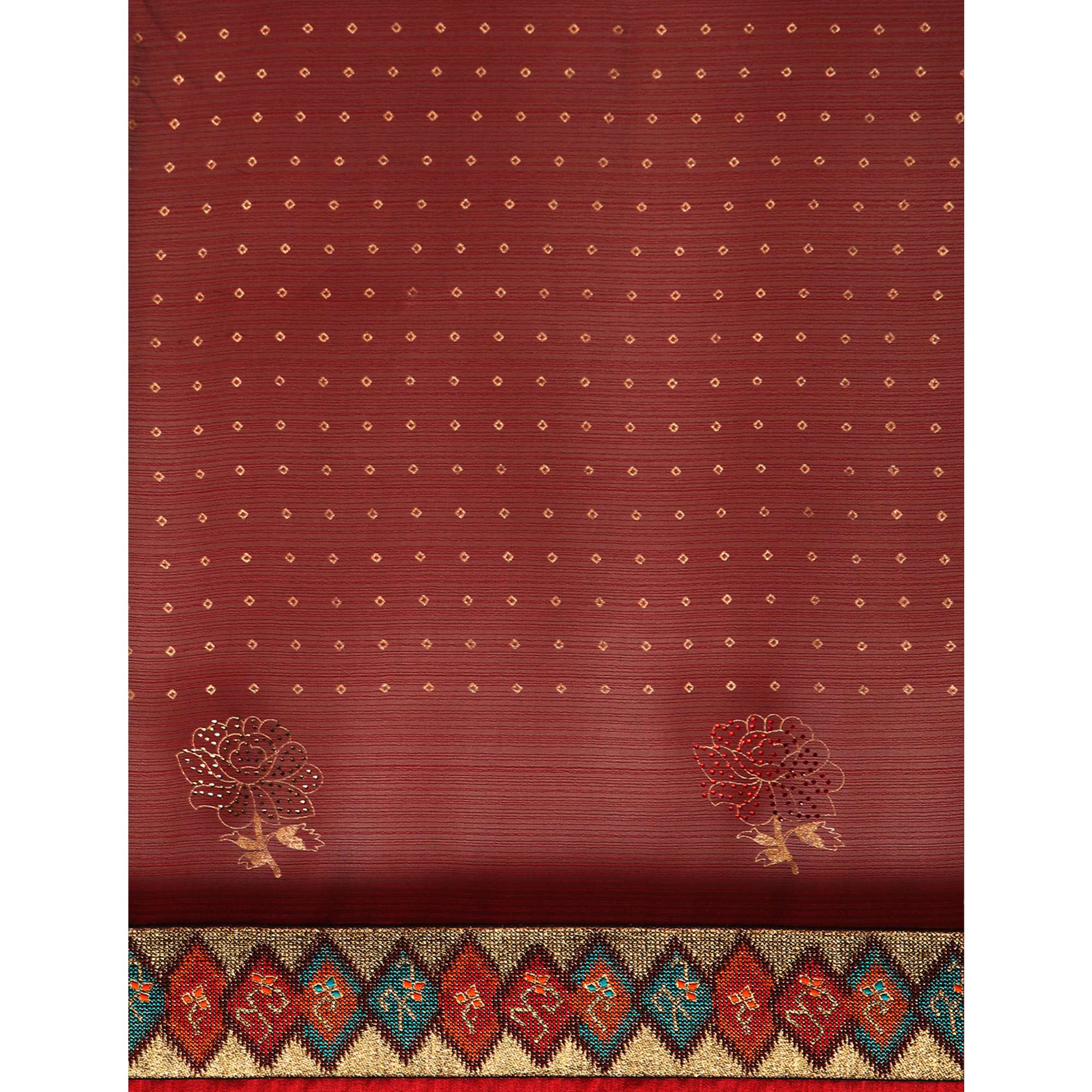 Maroon Foil Printed With Swarovski Zomato Silk Saree