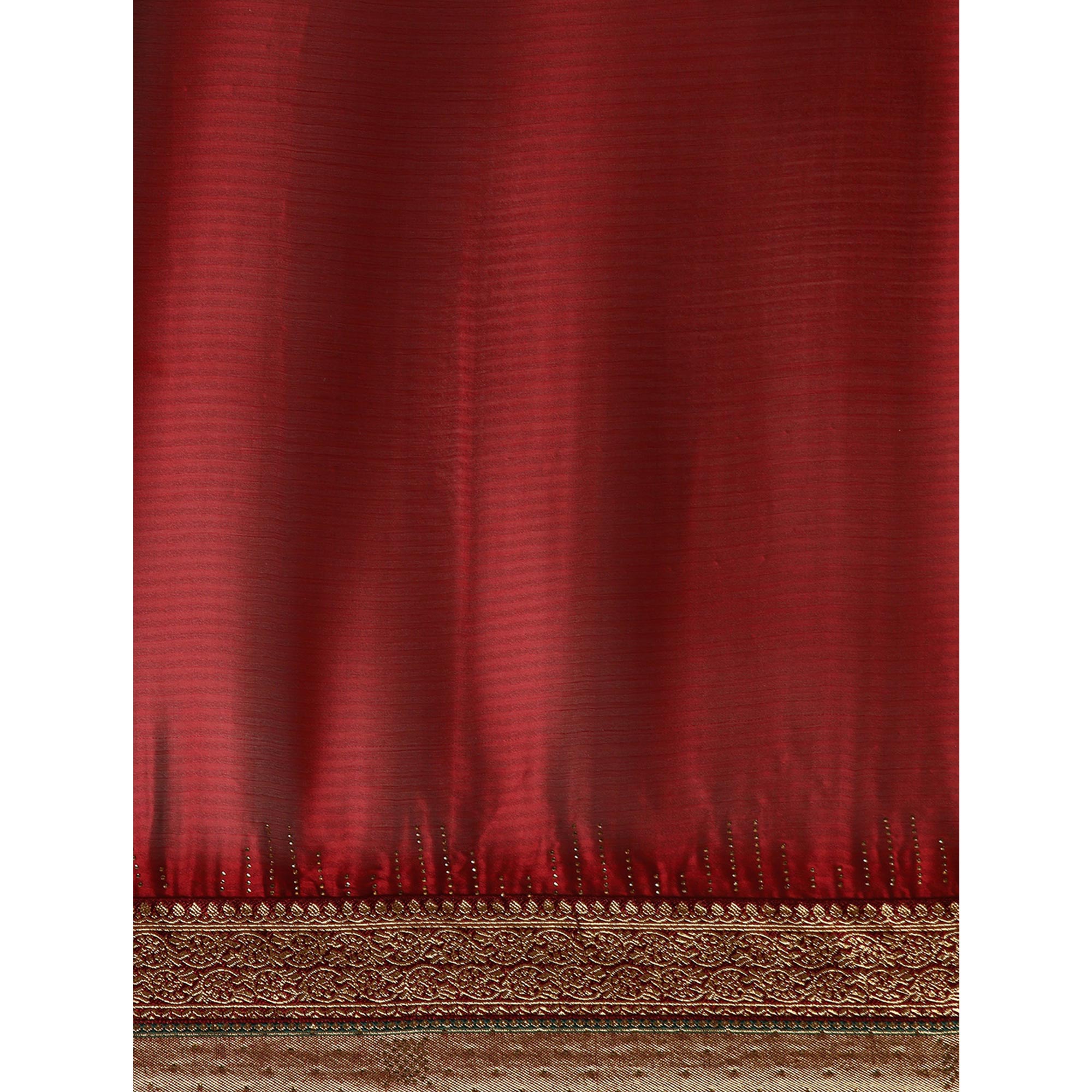 Maroon Swarovski With Fancy Border Satin Silk Saree