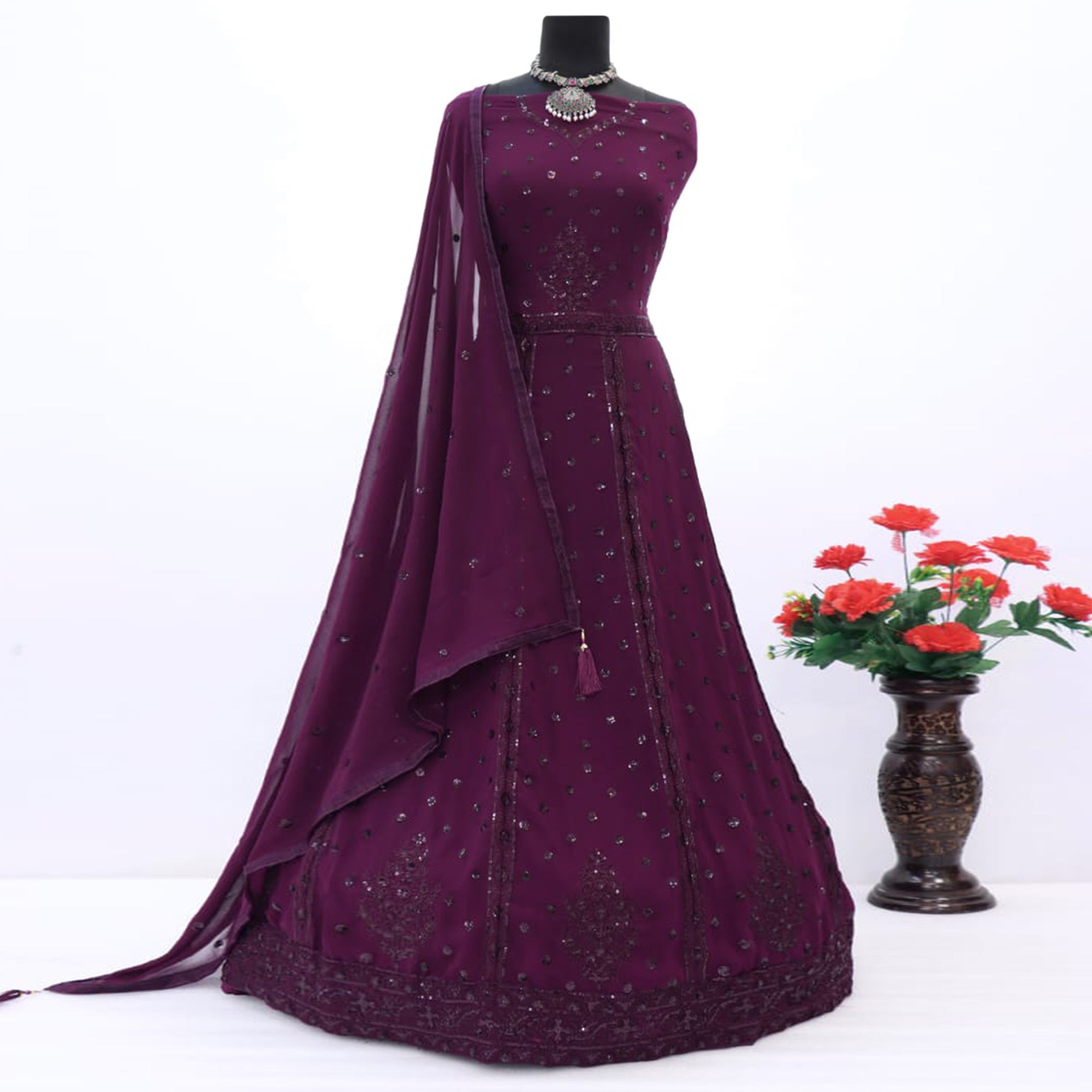 Purple Embroidered Georgette Gown