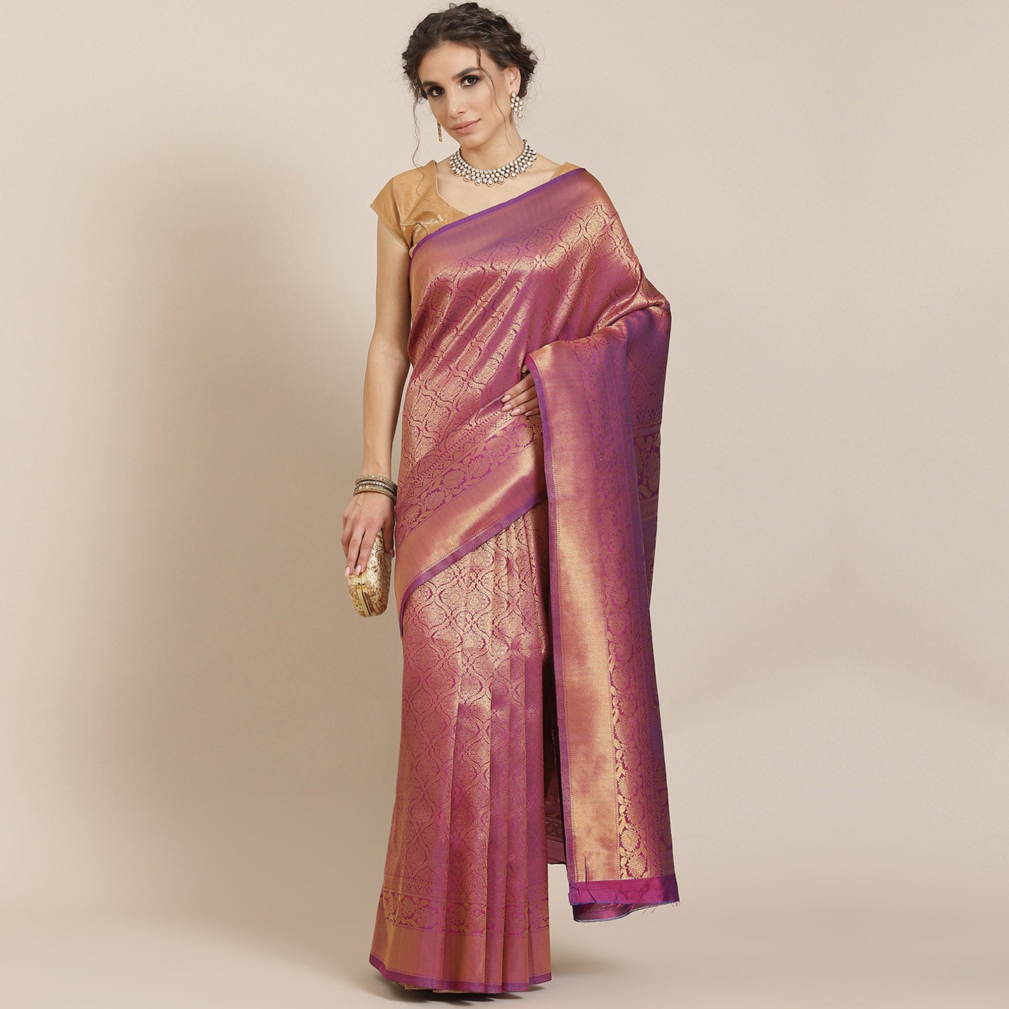 Wine Woven Kanjivaram Silk Saree