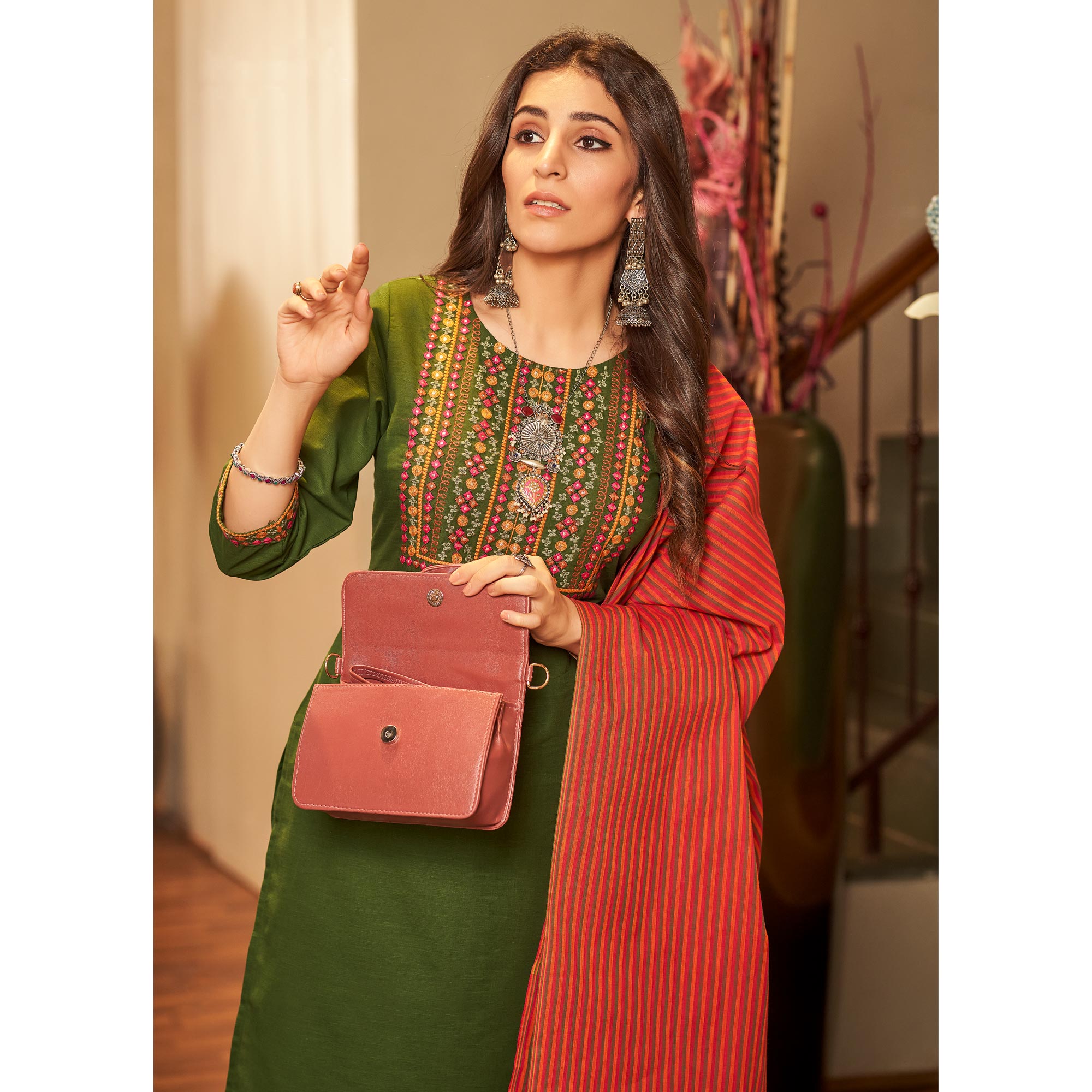 Green Embroidered Pure Cotton Suit