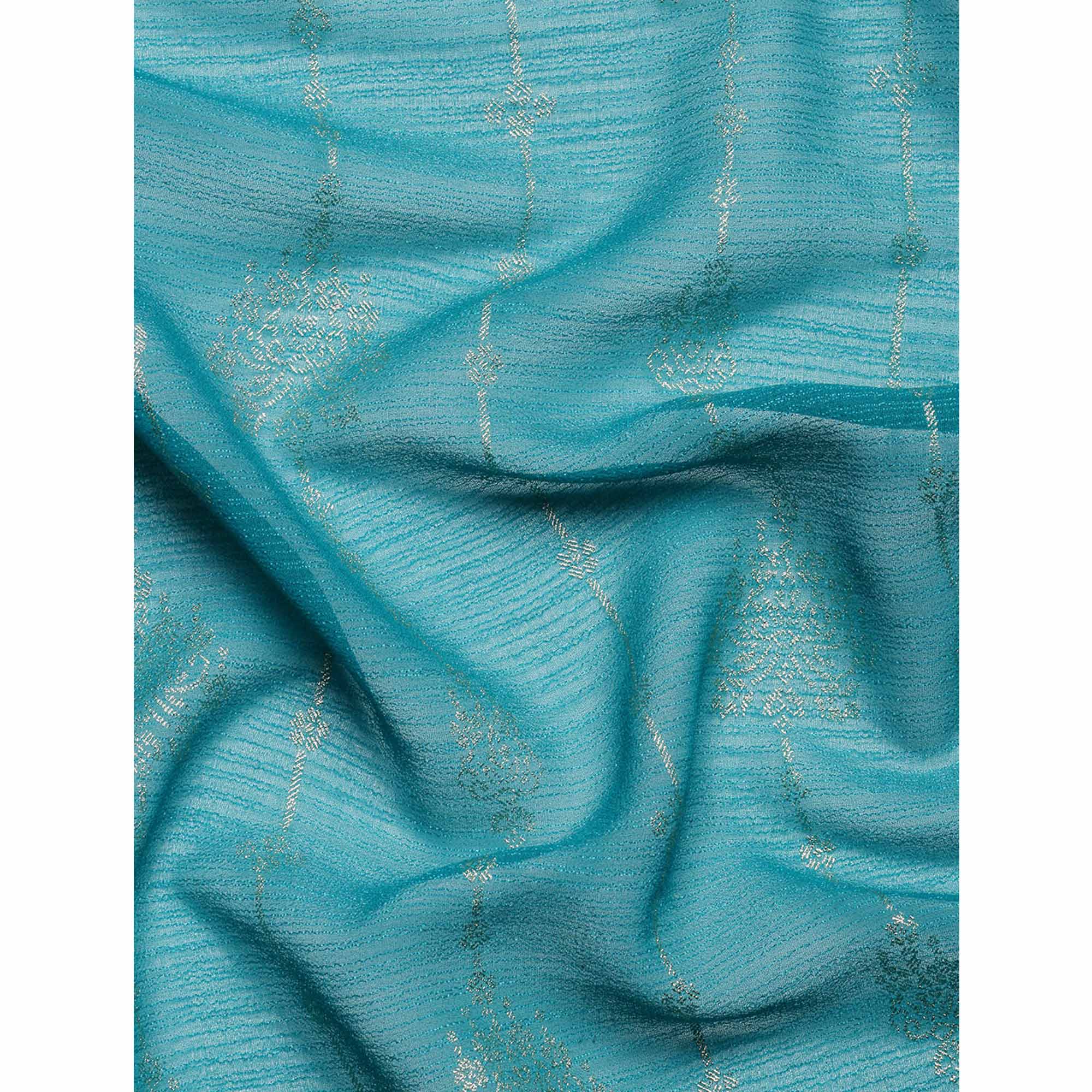 Blue Foil Printed With Fancy Border Zomato Silk Saree