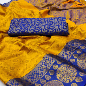 Golden Woven Cotton Silk Saree With Tassels