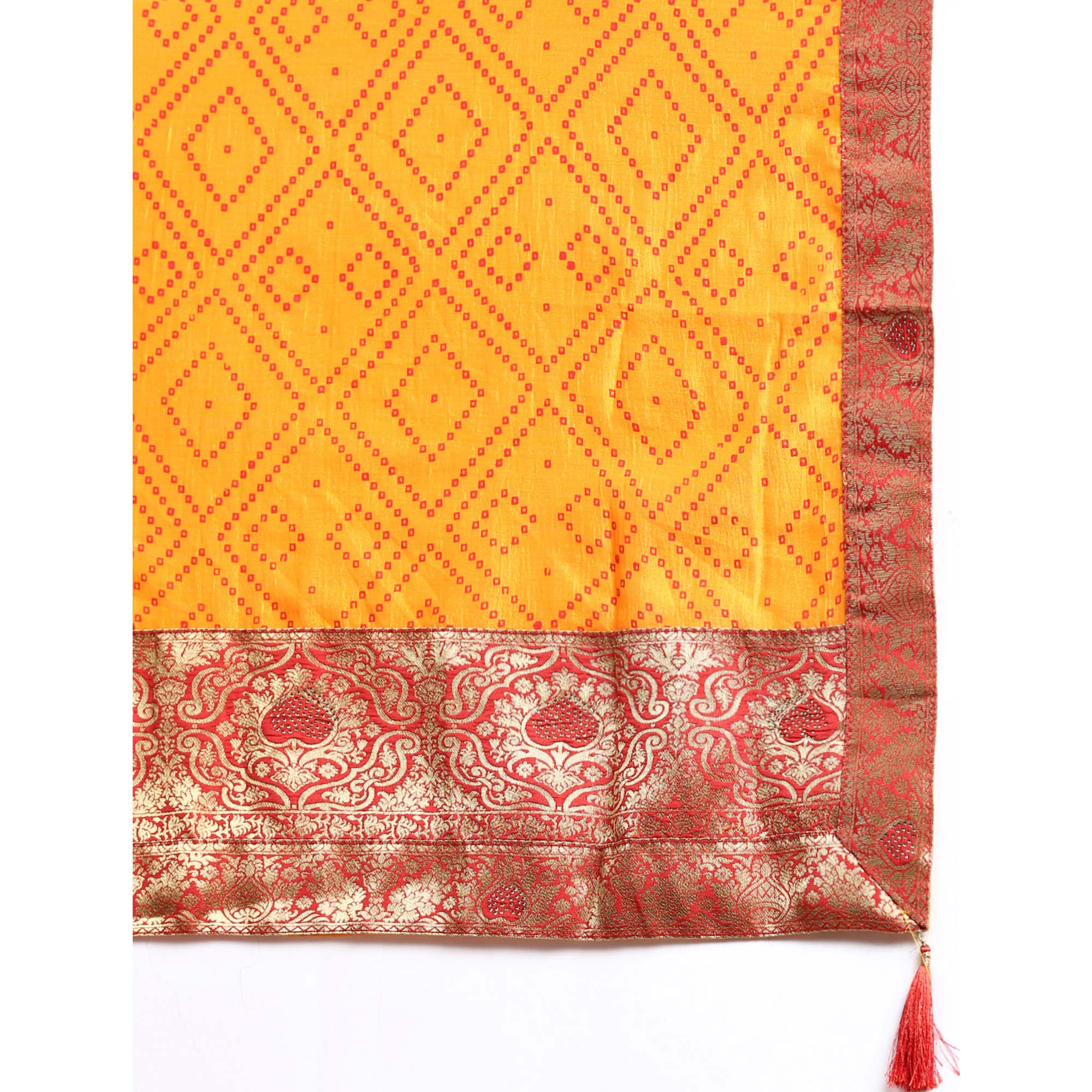 Yellow Foil Printed With Swarovski Vichitra Silk Saree