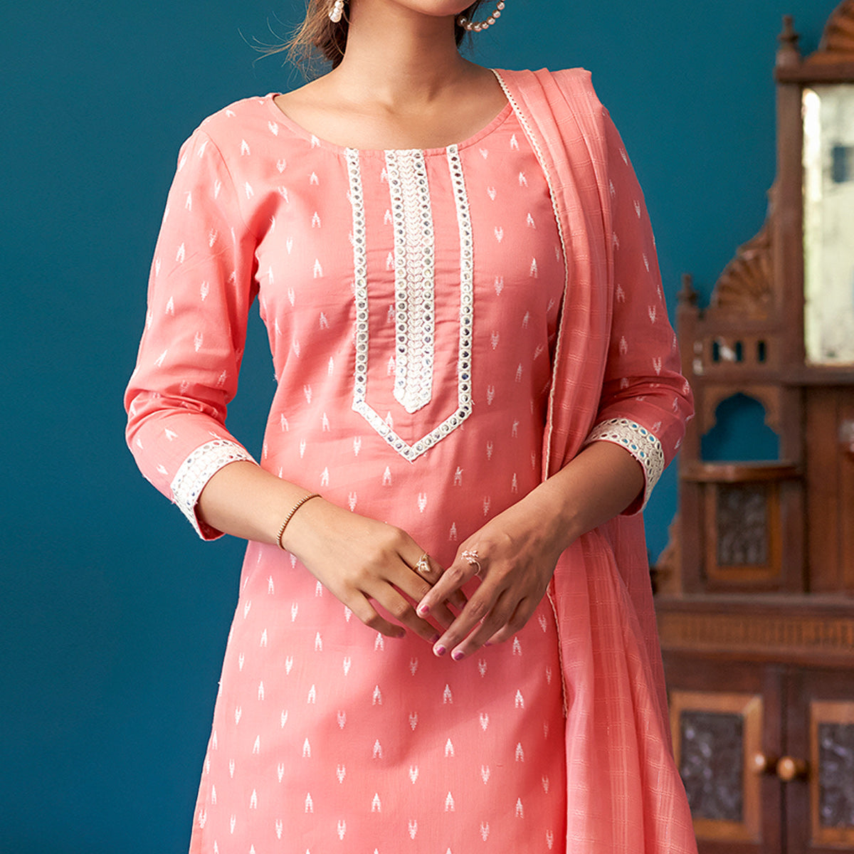 Pink Embroidered Pure Cotton Suit