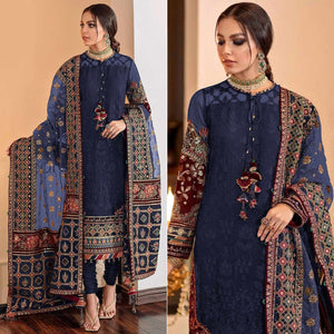 Blue Sequins Embroidered Georgette Pakistani Suit