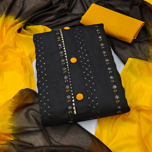 Black Sequins Embroidered Raw Silk Dress Material