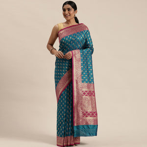 Rama Blue Woven Kanjivaram Silk Saree
