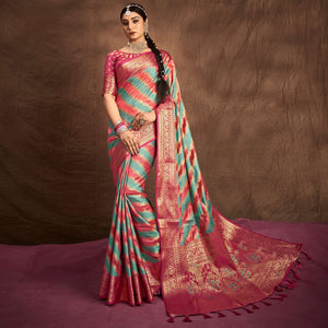 Blue & Pink Woven Art Silk Saree
