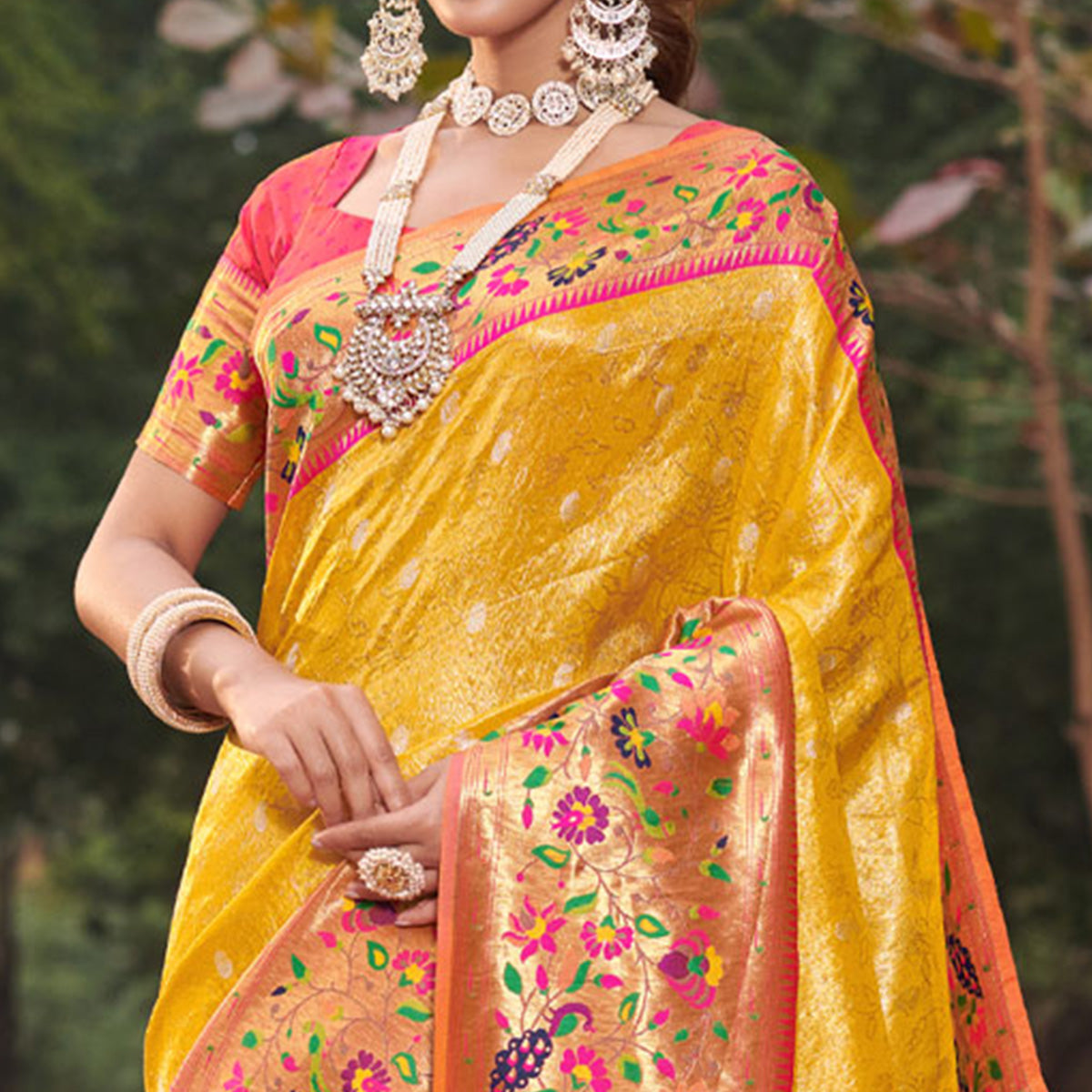 Yellow Woven Art Silk Paithani Saree With Tassels