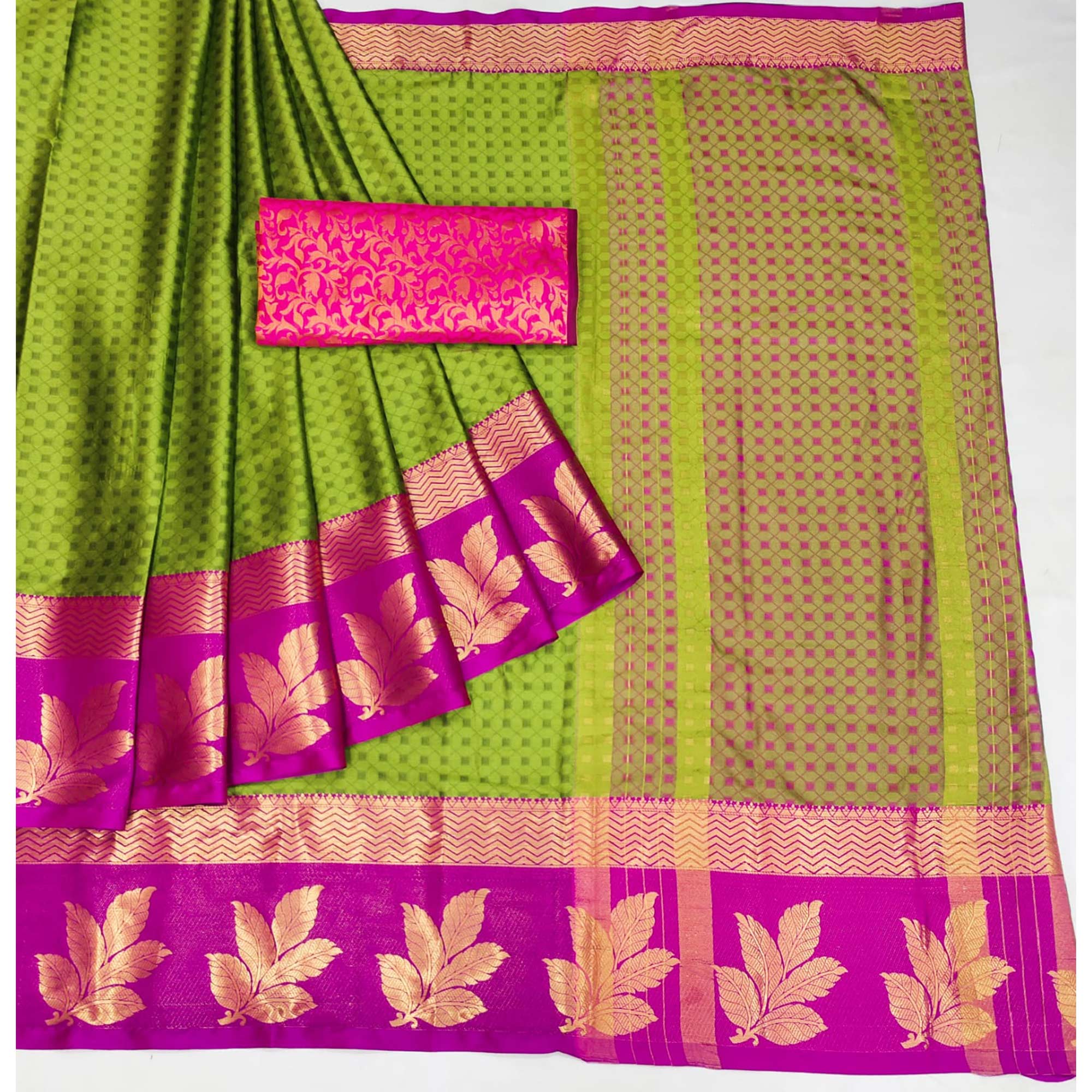 Green Woven Cotton Silk Saree With Tassels
