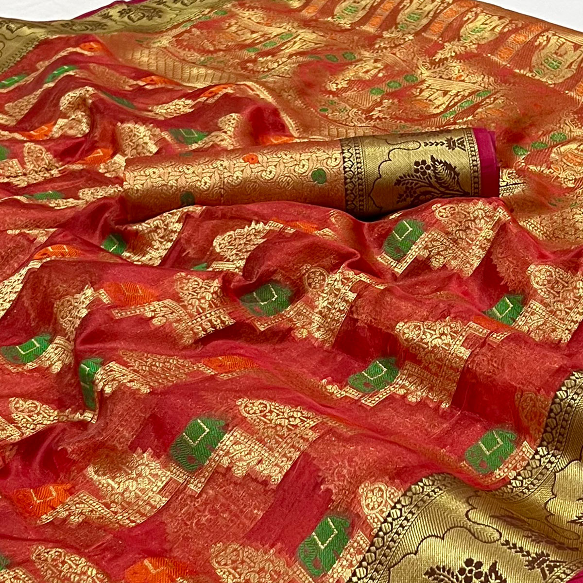 Red Woven Organza Saree