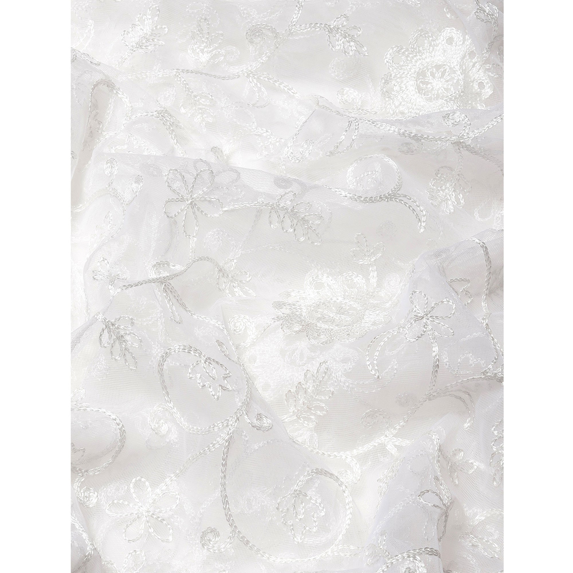 White Floral Embroidered Net Saree