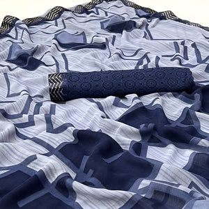 Blue Geometric Printed Georgette Saree