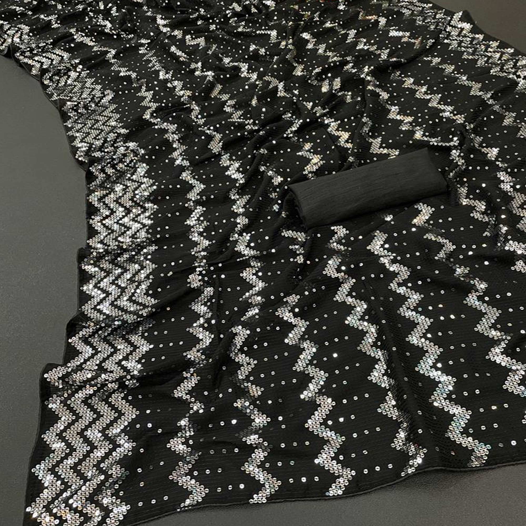 Black Sequins Embroidered Georgette Saree