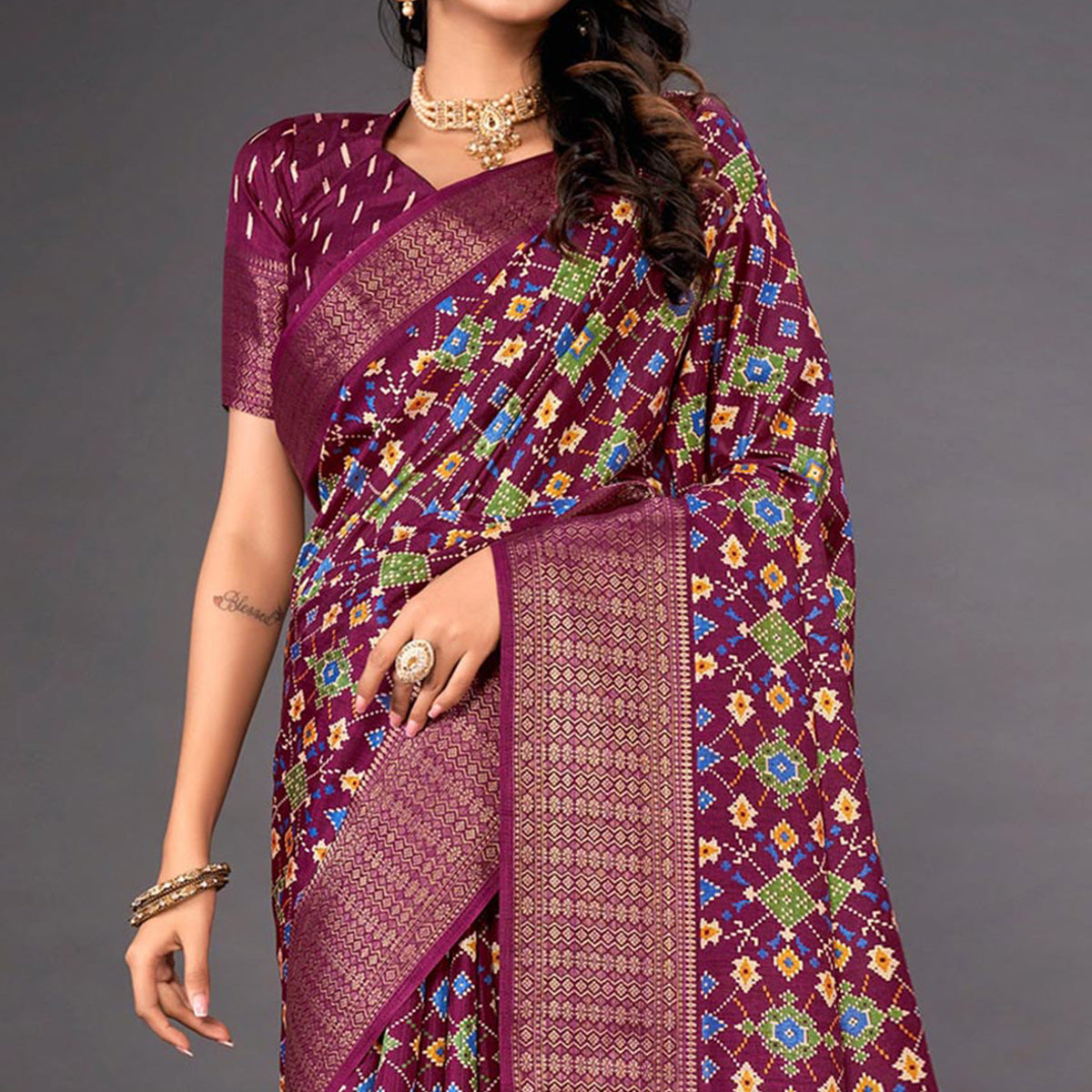 Purple Printed Dola Silk Saree