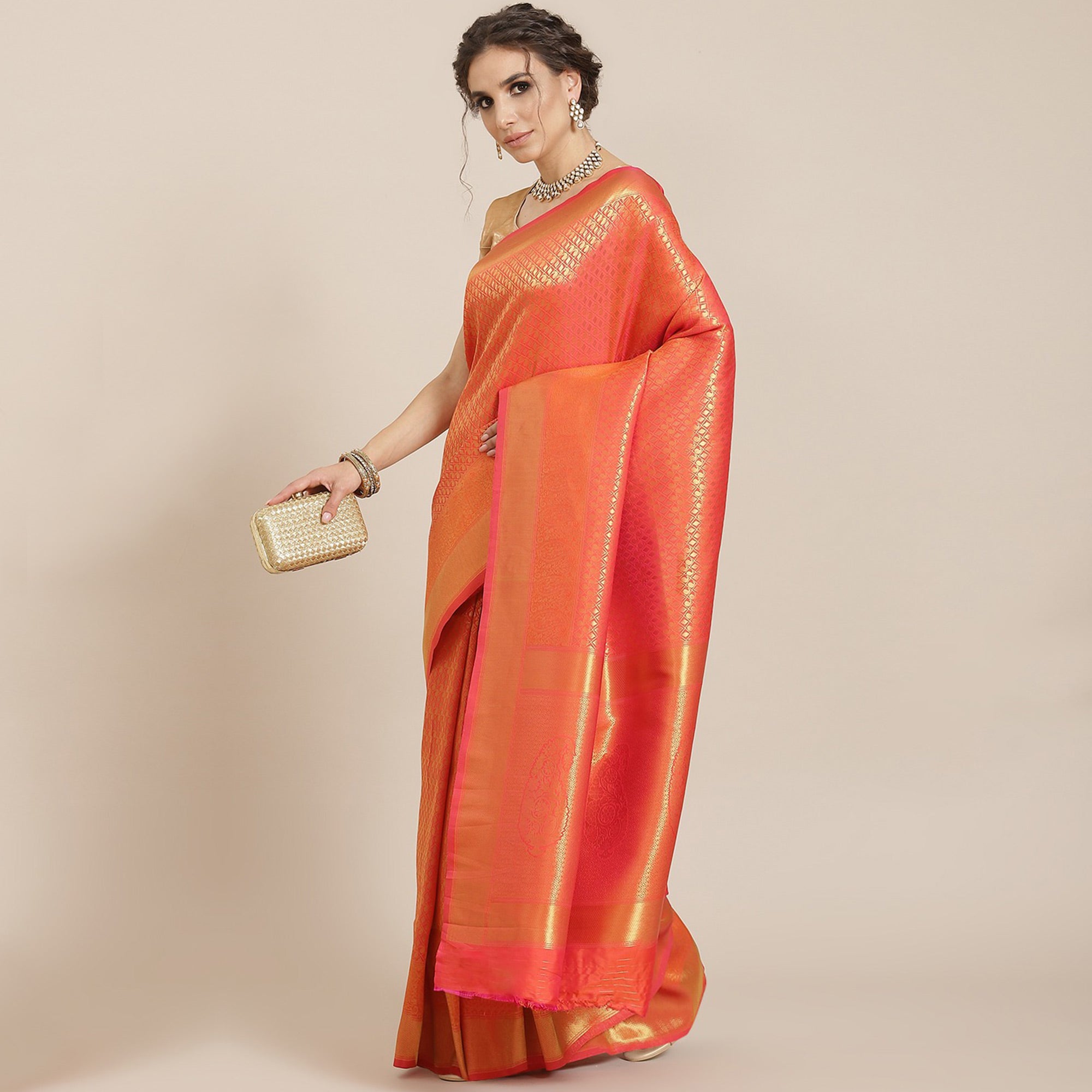 Orange Woven Kanjivaram Silk Saree