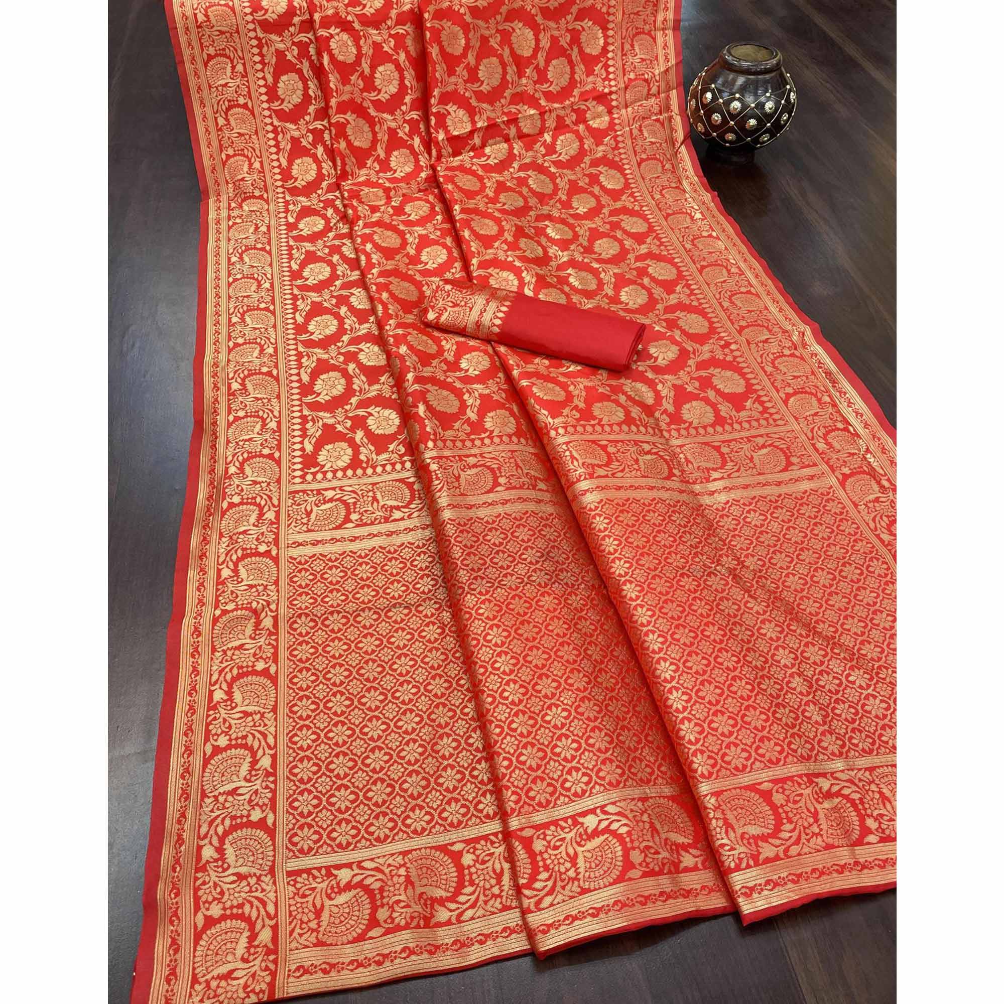 Red Woven Banarasi Silk Saree