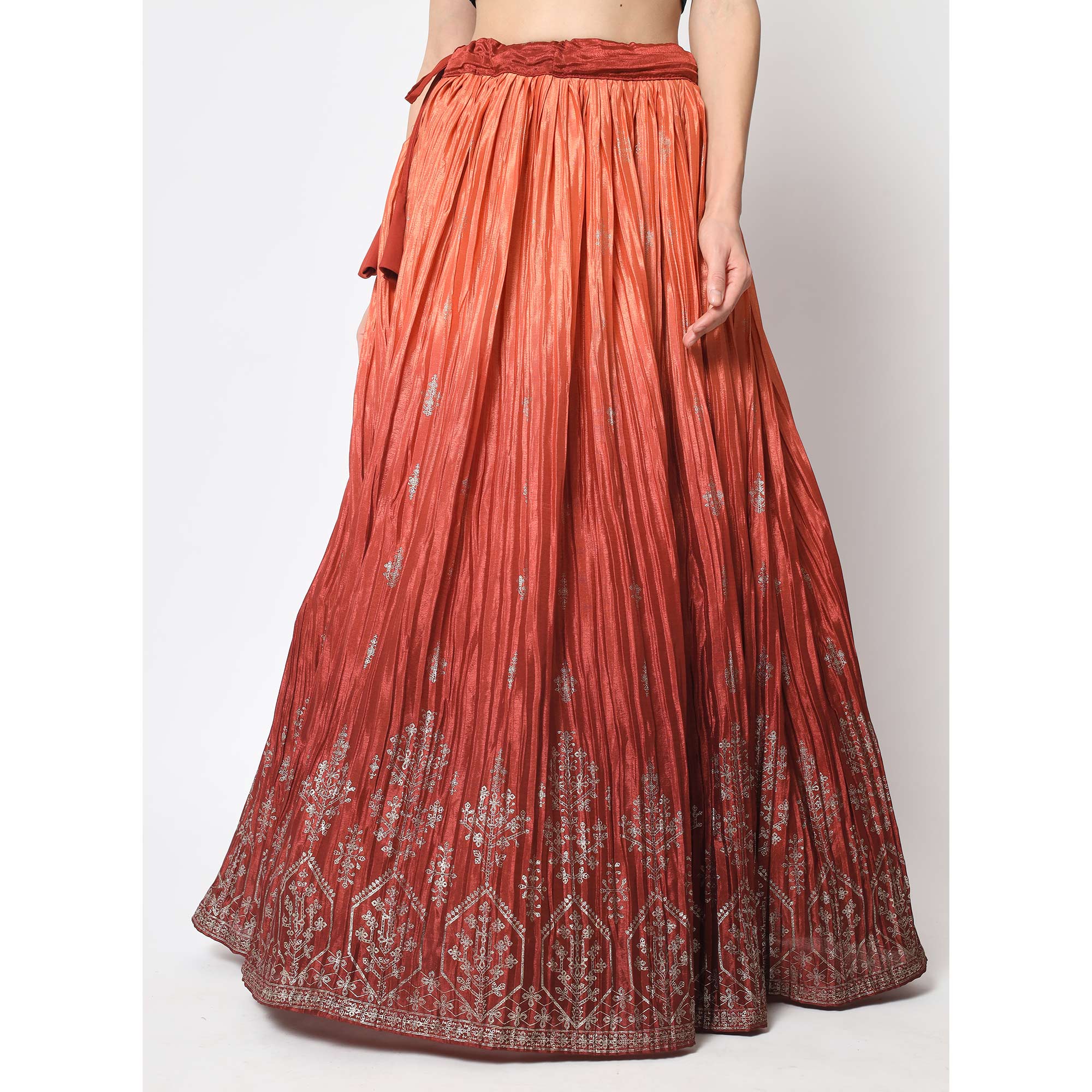 Peach Foil Printed Chiffon Lehenga Choli