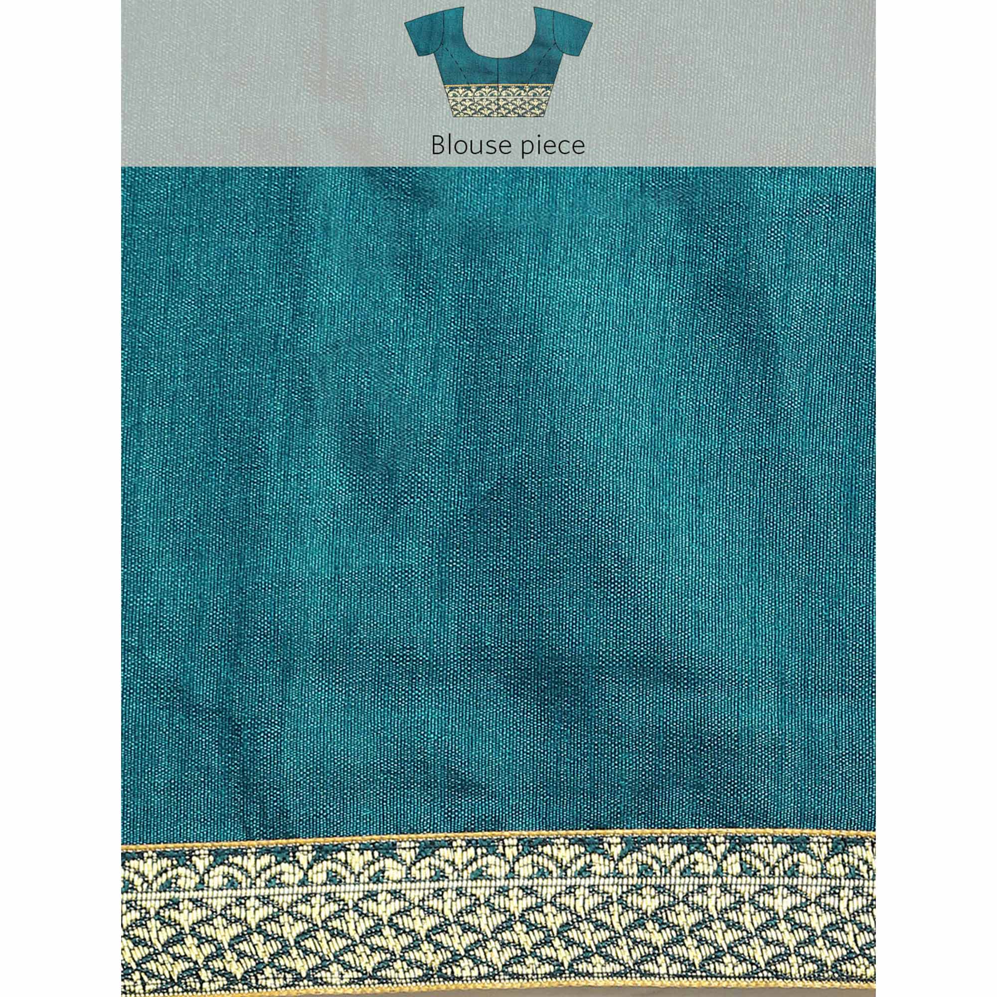 Blue Solid Vichitra Silk Saree With Fancy Border