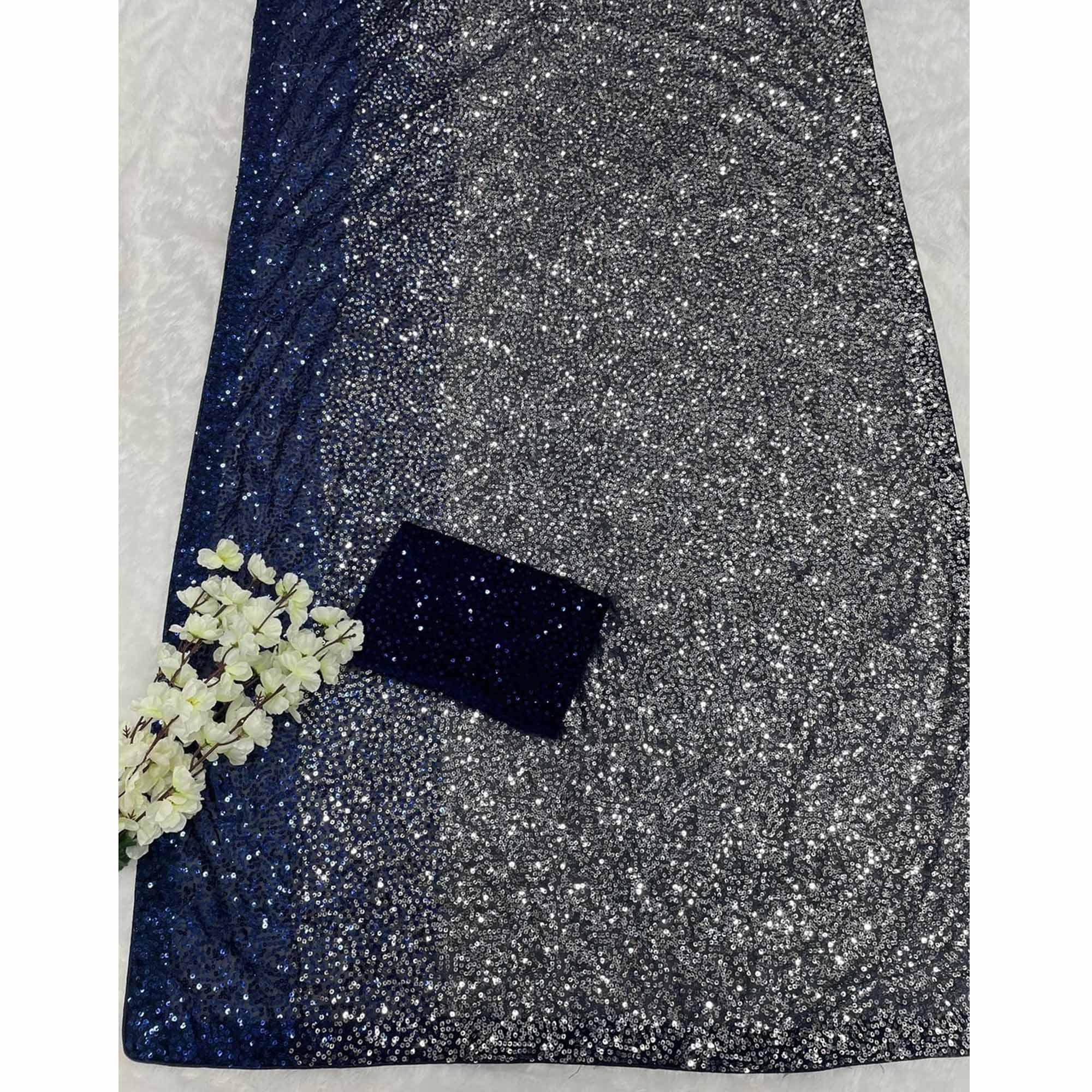 Blue Sequins Embroidered Georgette Saree