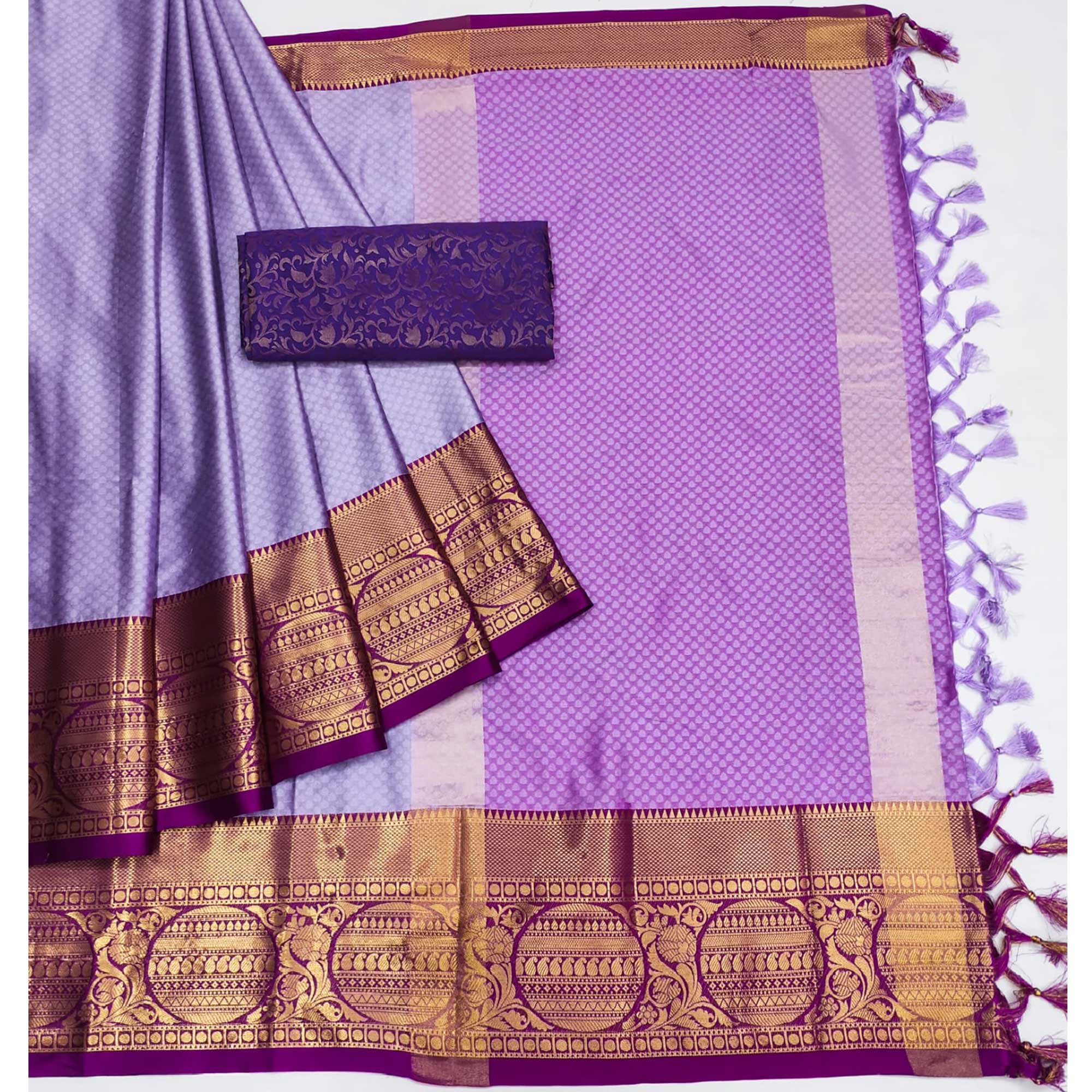 Light Purple Woven Cotton Silk Saree With Tassels