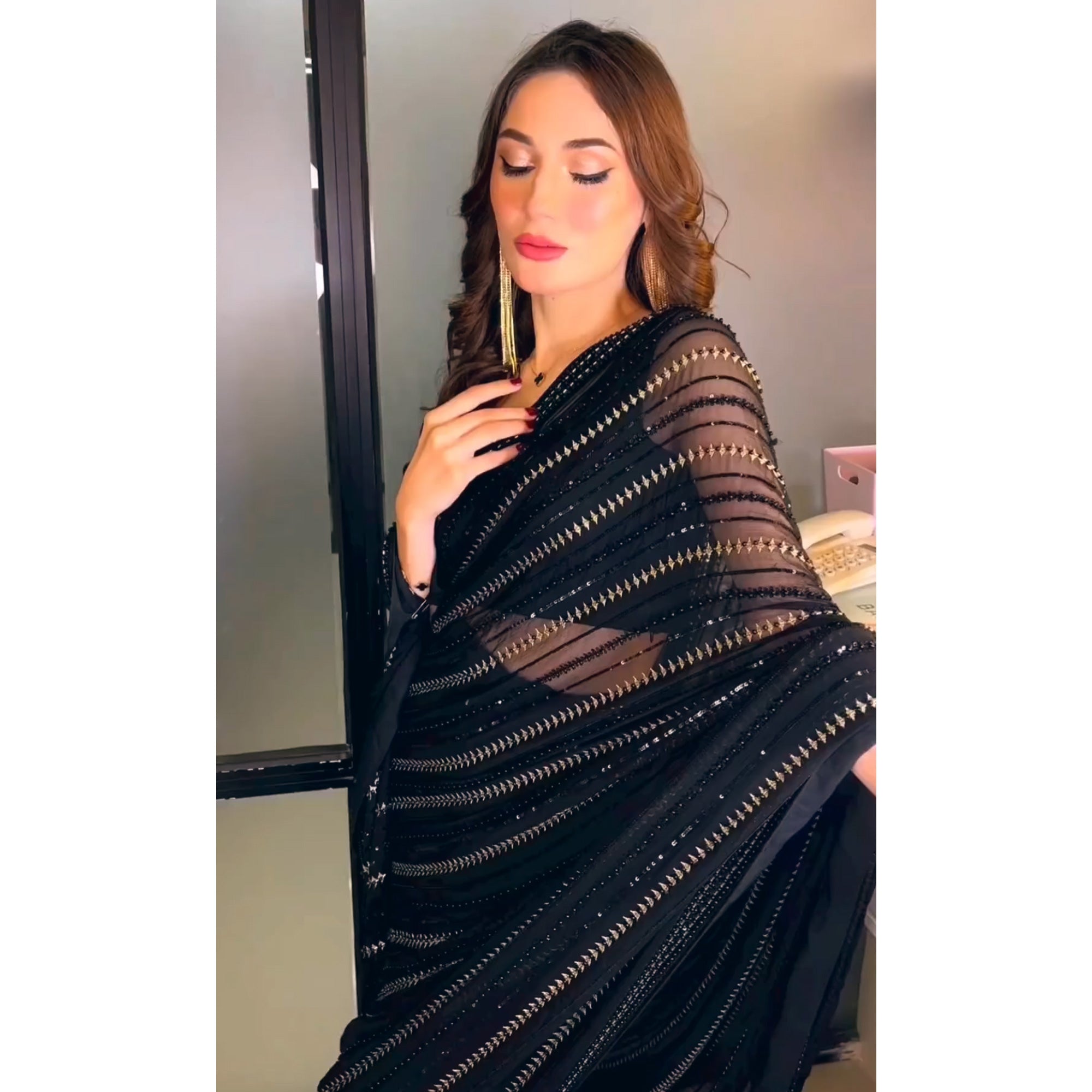 Black Sequins Embroidered Georgette Saree