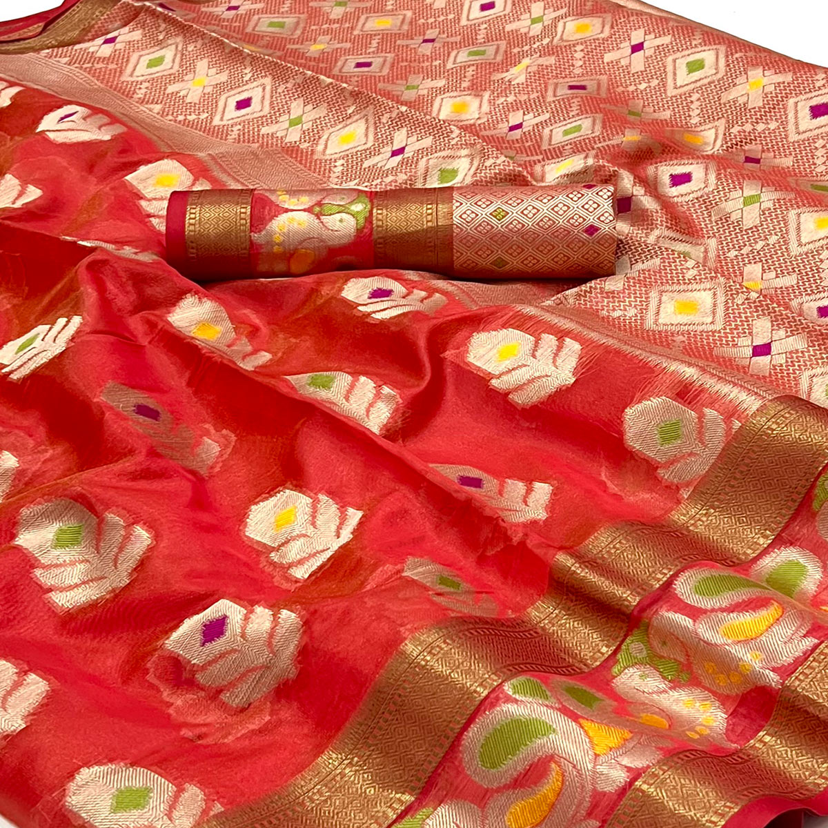 Red Woven Jacquard Saree