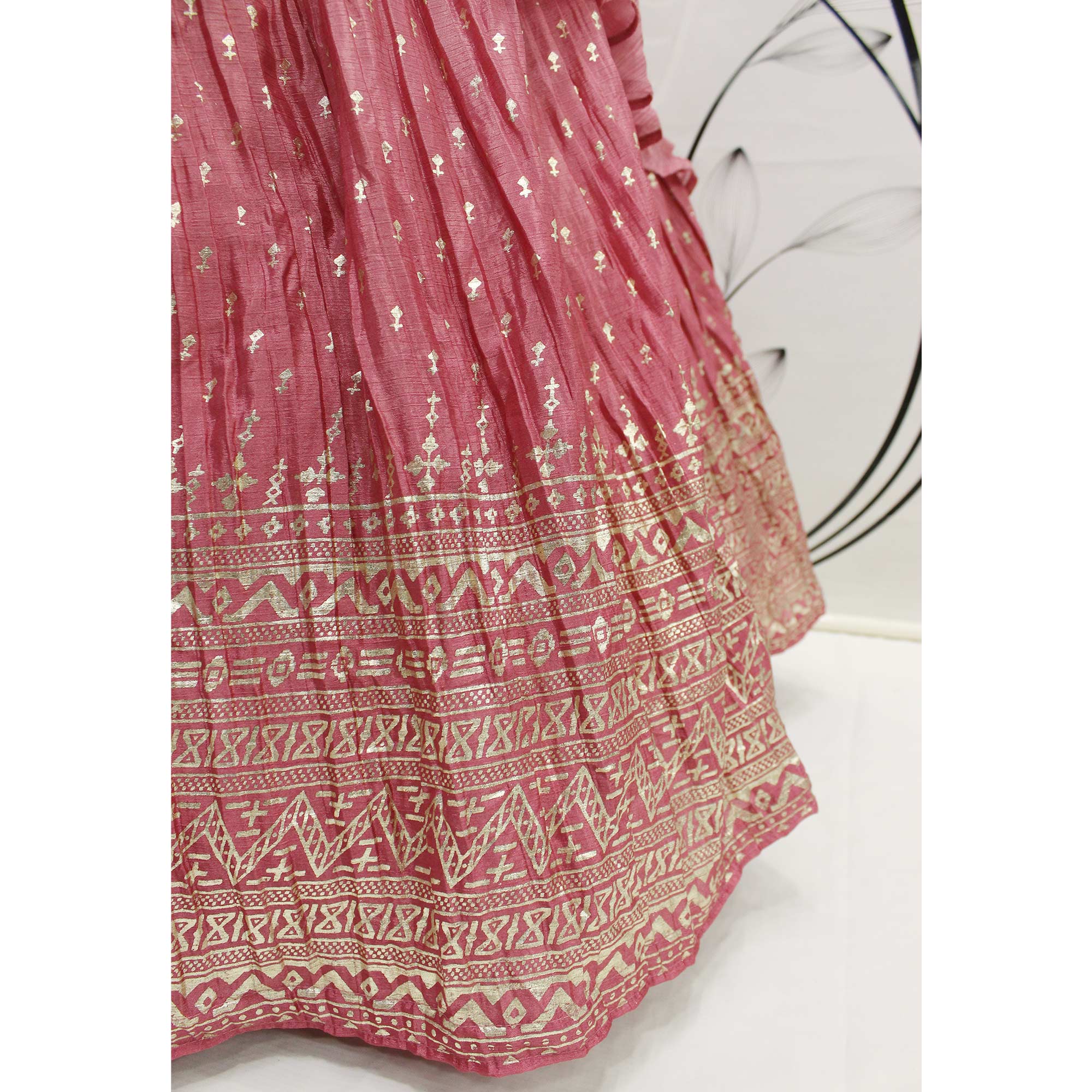 Pink Foil Printed Chiffon Lehenga Choli