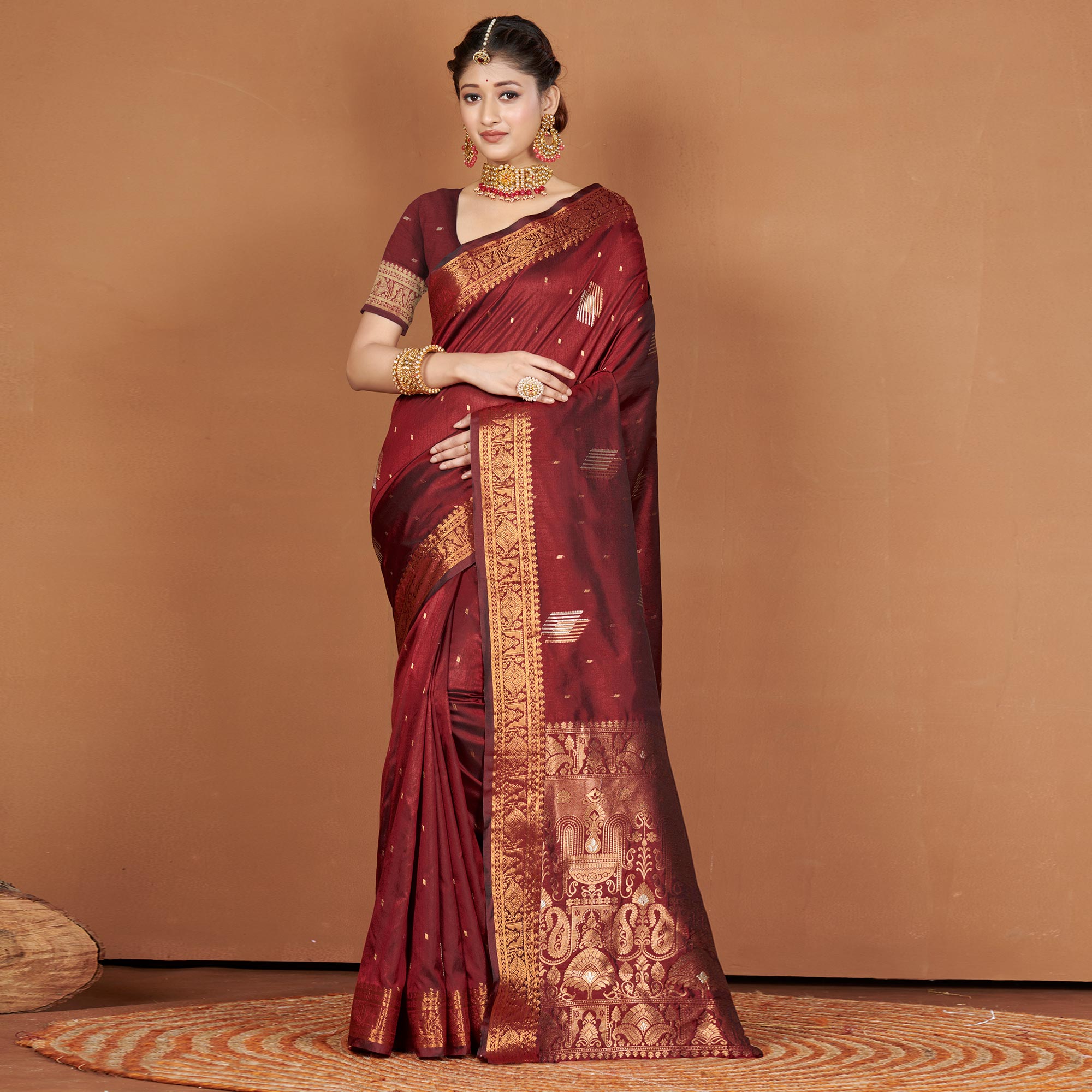 Maroon Woven Banarasi Silk Saree